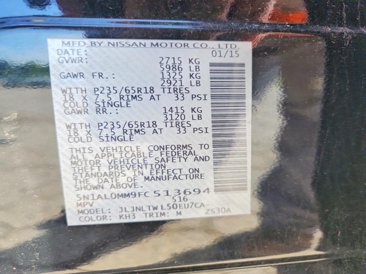 2015 Infiniti Qx60 Base Black vin: 5N1AL0MM9FC513694
