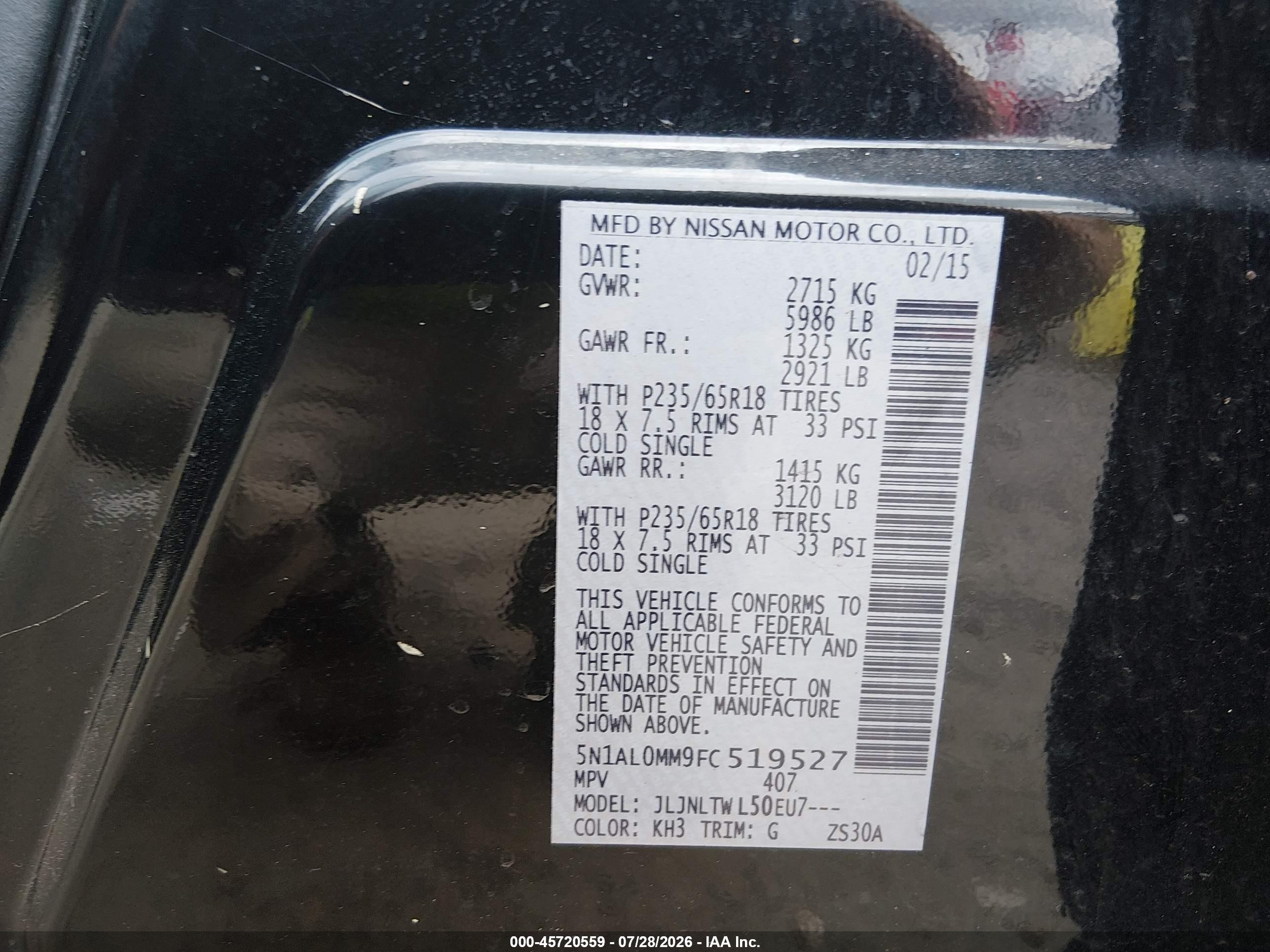 2015 Infiniti Qx60 Black vin: 5N1AL0MM9FC519527