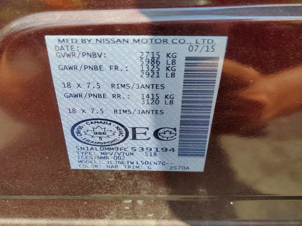 2015 Infiniti Qx60 Base Maroon vin: 5N1AL0MM9FC539194