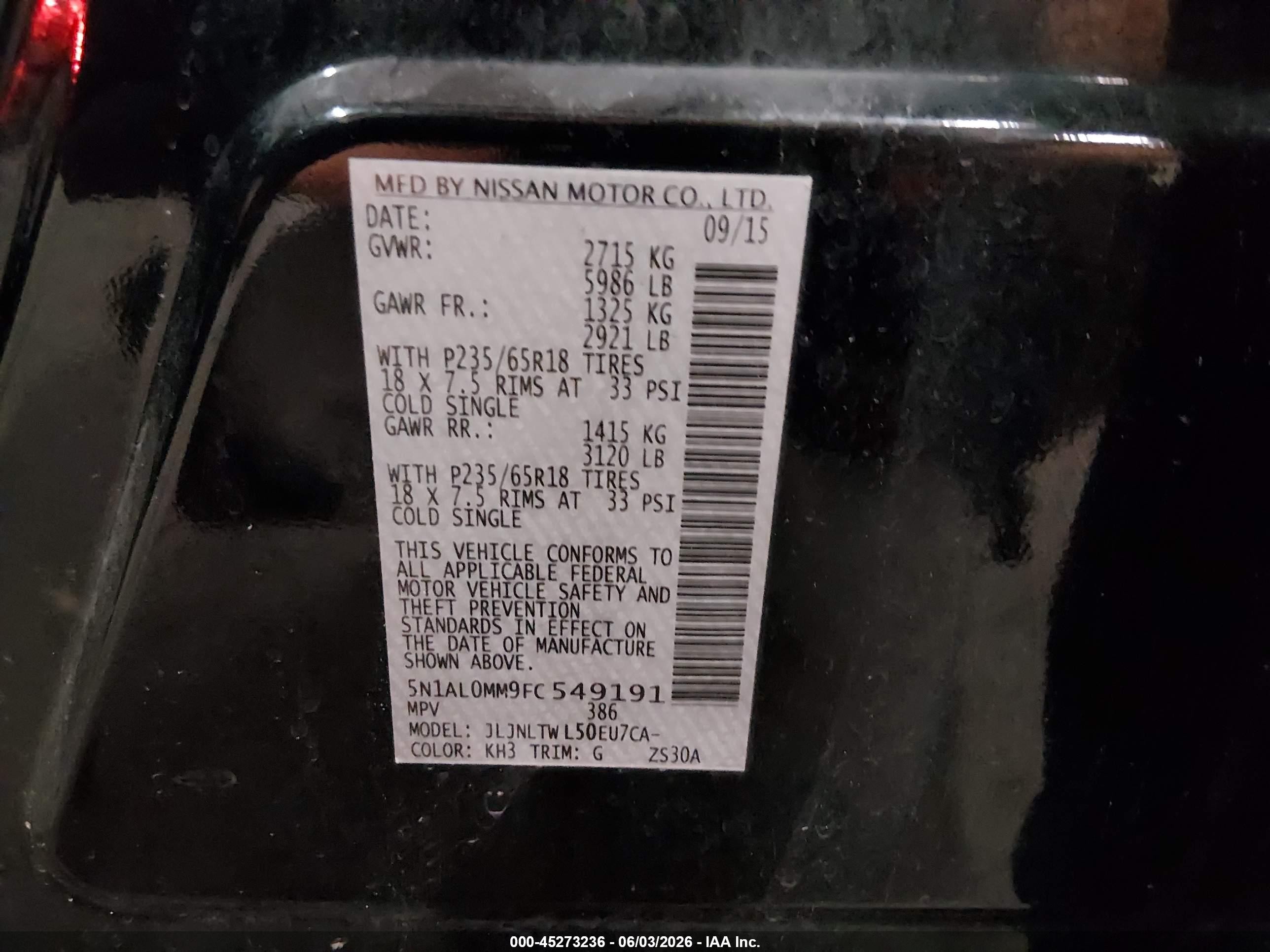 2015 Infiniti Qx60   Black vin: 5N1AL0MM9FC549191