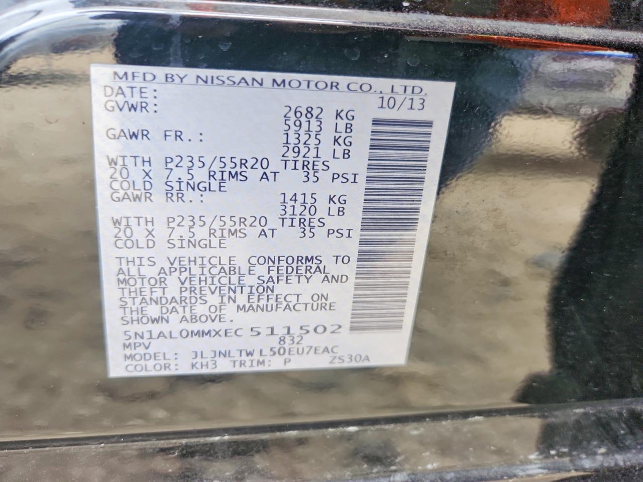 2014 Infiniti Qx60 Base Black vin: 5N1AL0MMXEC511502