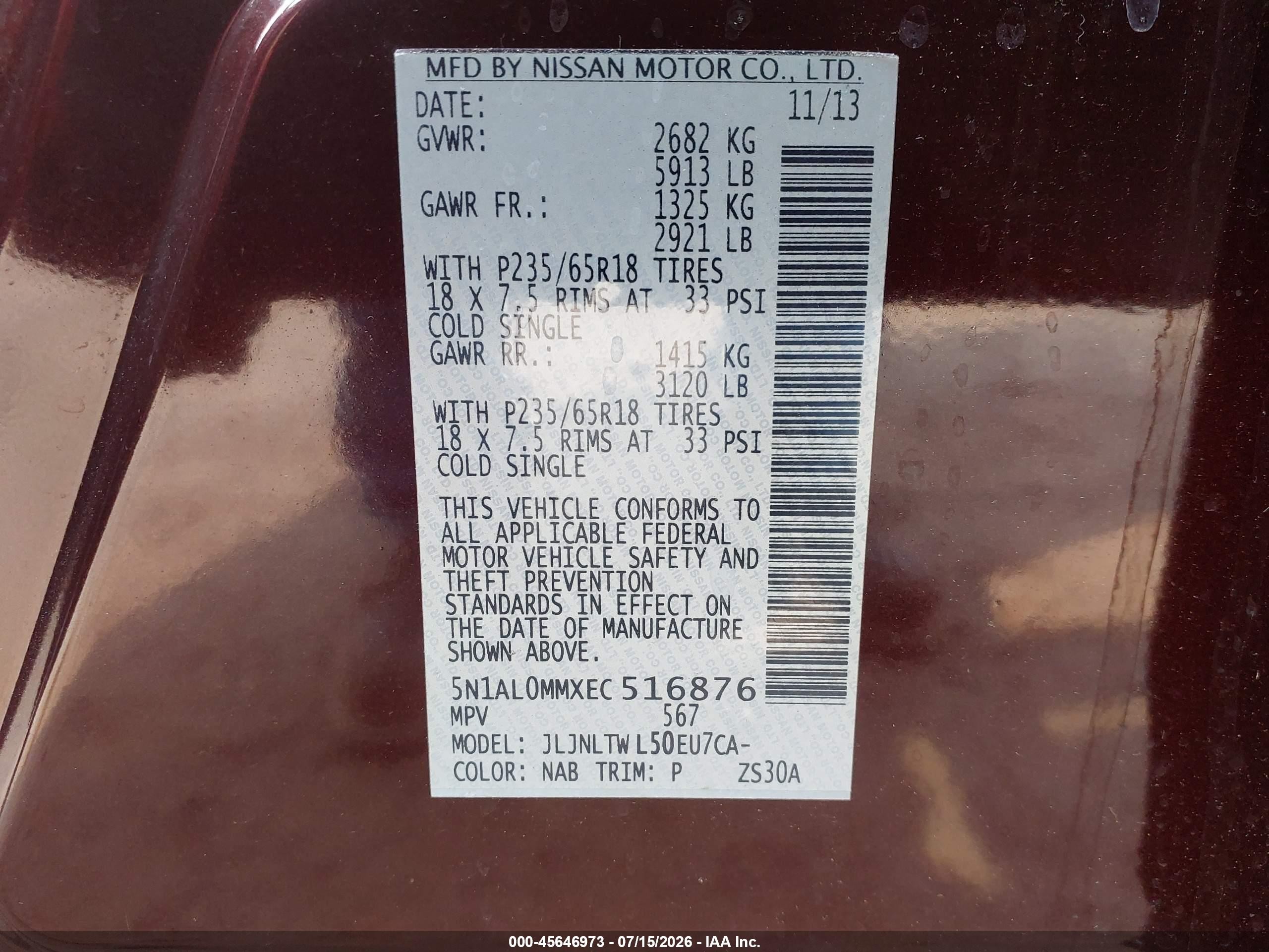 2014 Infiniti Qx60 Burgundy vin: 5N1AL0MMXEC516876