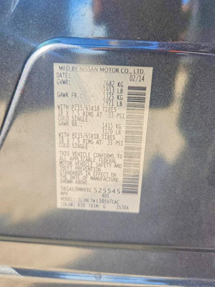 2014 Infiniti Qx60 Base Charcoal vin: 5N1AL0MMXEC525545