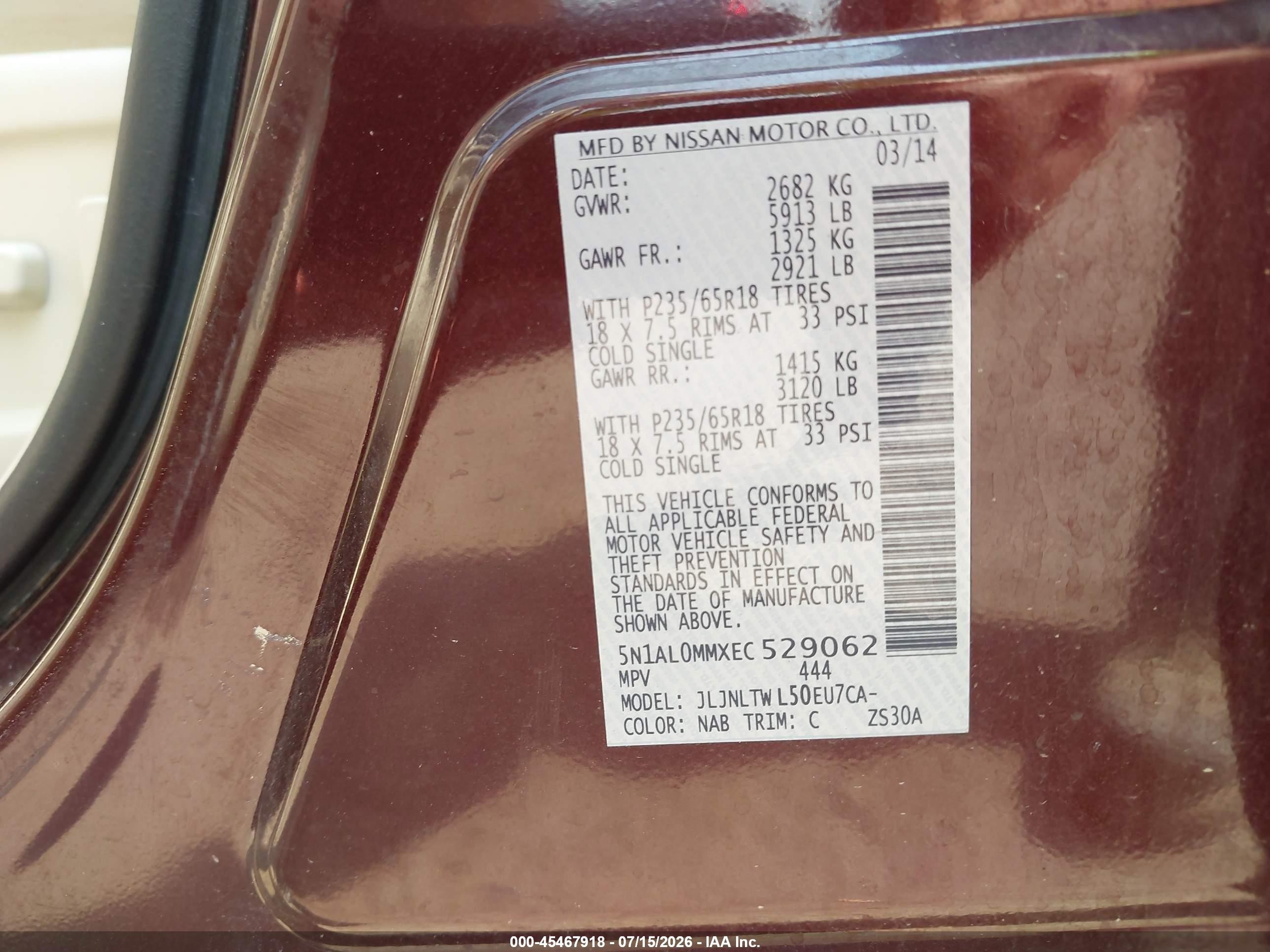 2014 Infiniti Qx60 Maroon vin: 5N1AL0MMXEC529062