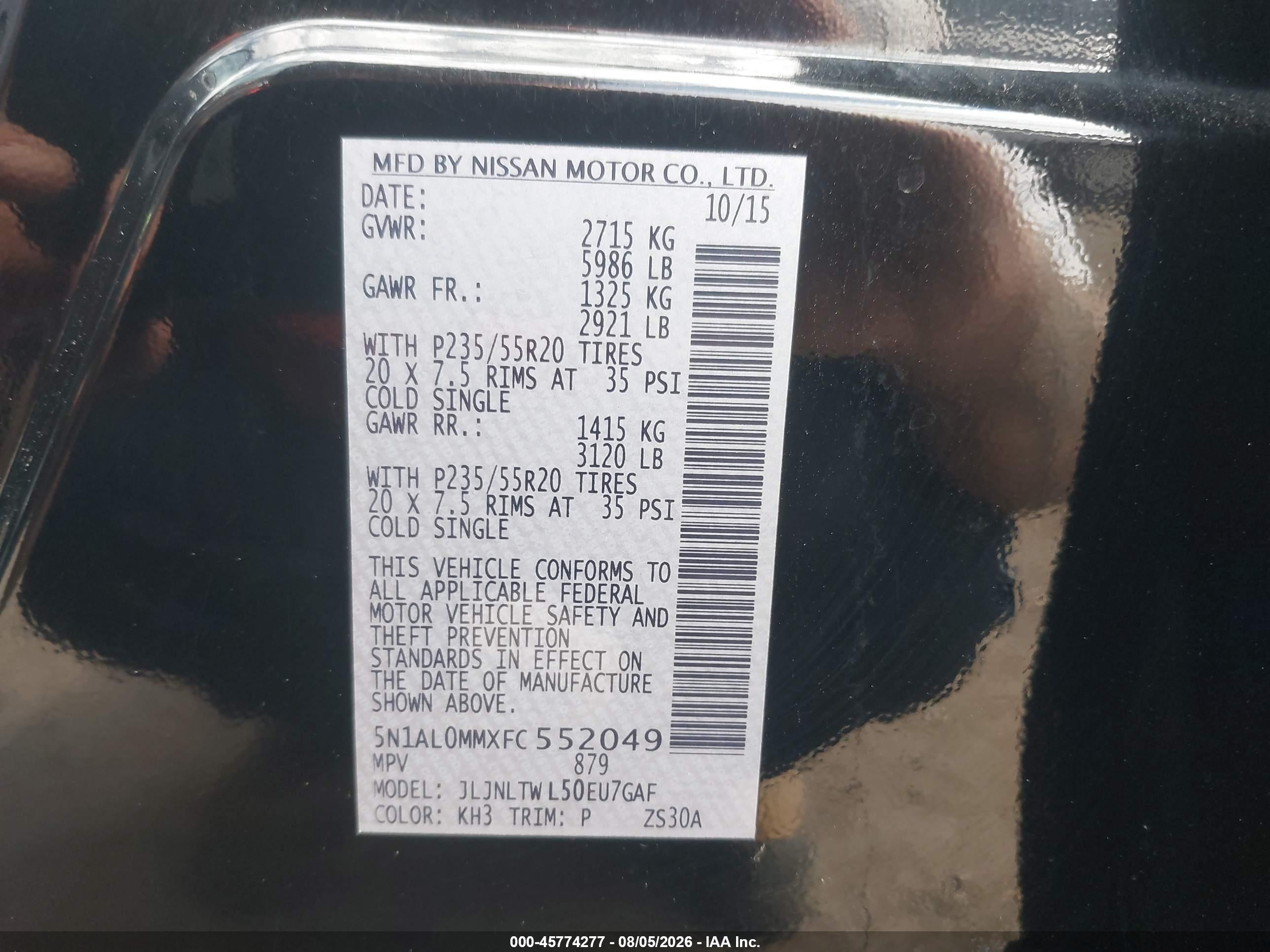 2015 Infiniti Qx60   Black vin: 5N1AL0MMXFC552049