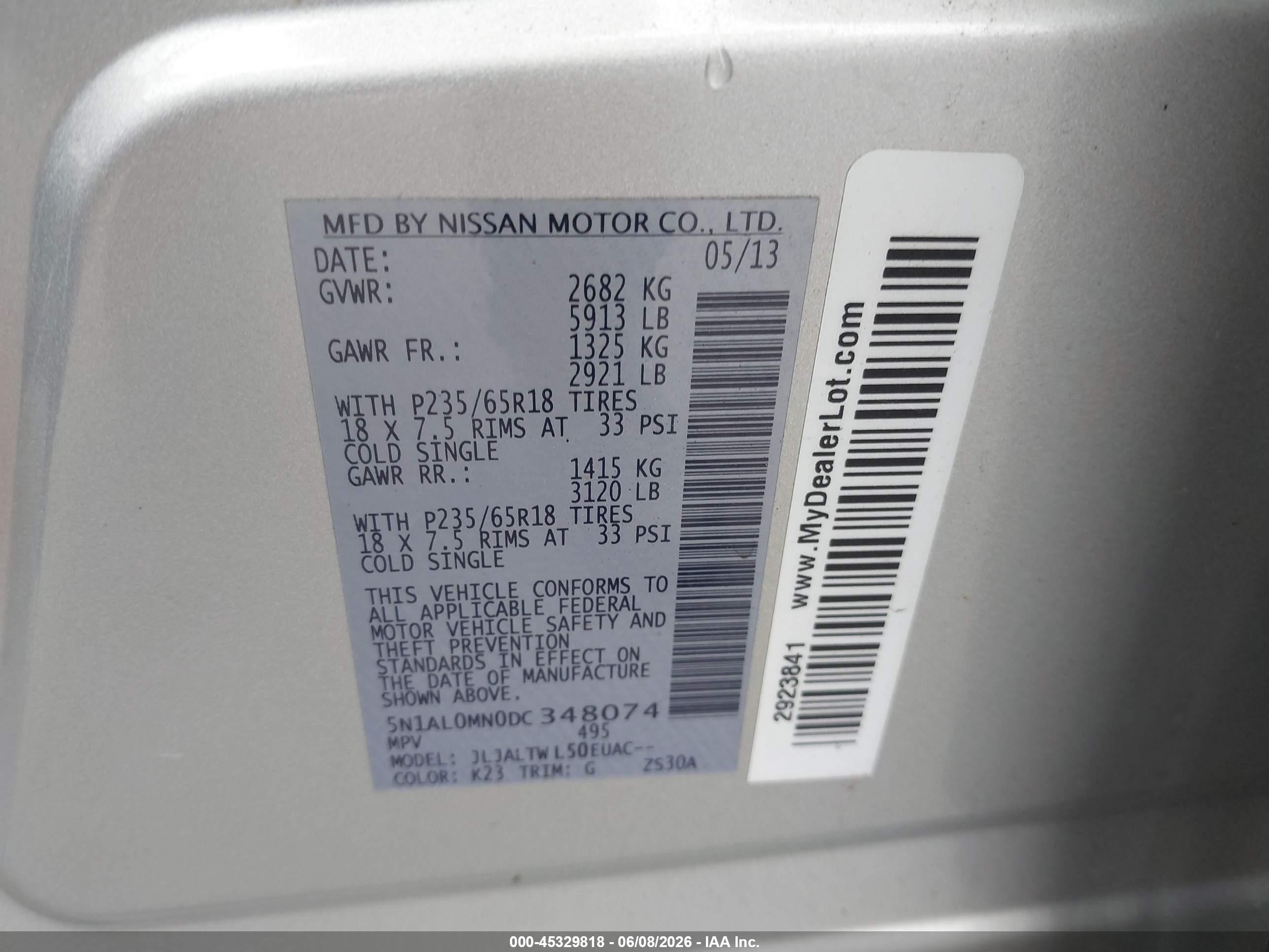 2013 Infiniti Jx35   Silver vin: 5N1AL0MN0DC348074