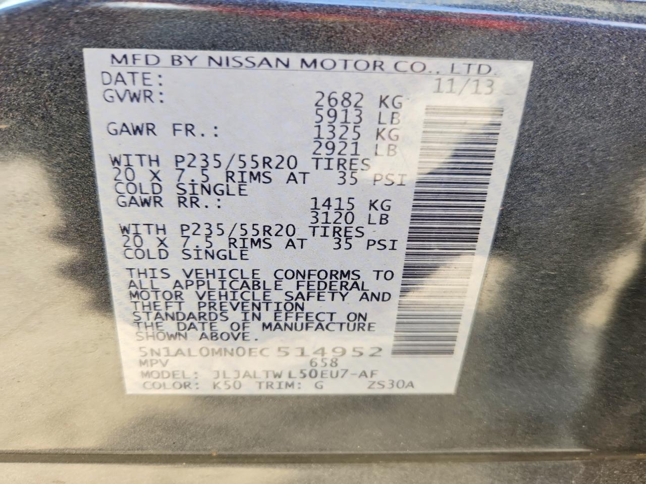 2014 Infiniti Qx60 Base Gray vin: 5N1AL0MN0EC514952