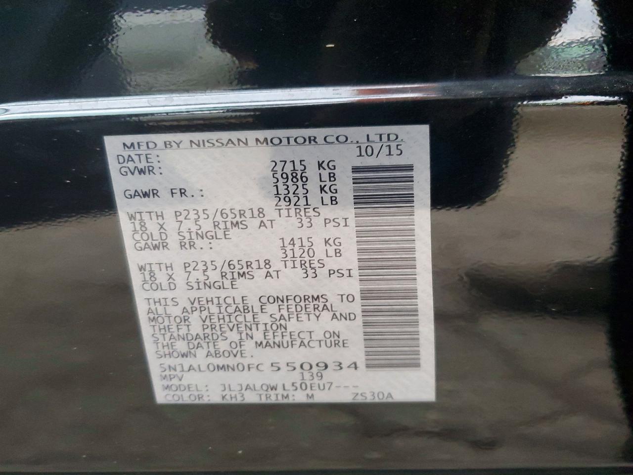 2015 Infiniti Qx60 Base Black vin: 5N1AL0MN0FC550934