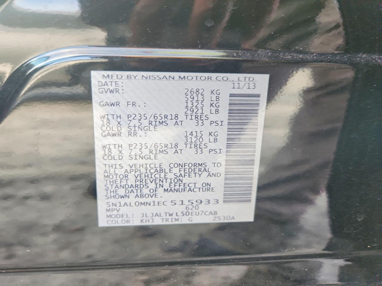 2014 Infiniti Qx60 Base Black vin: 5N1AL0MN1EC515933