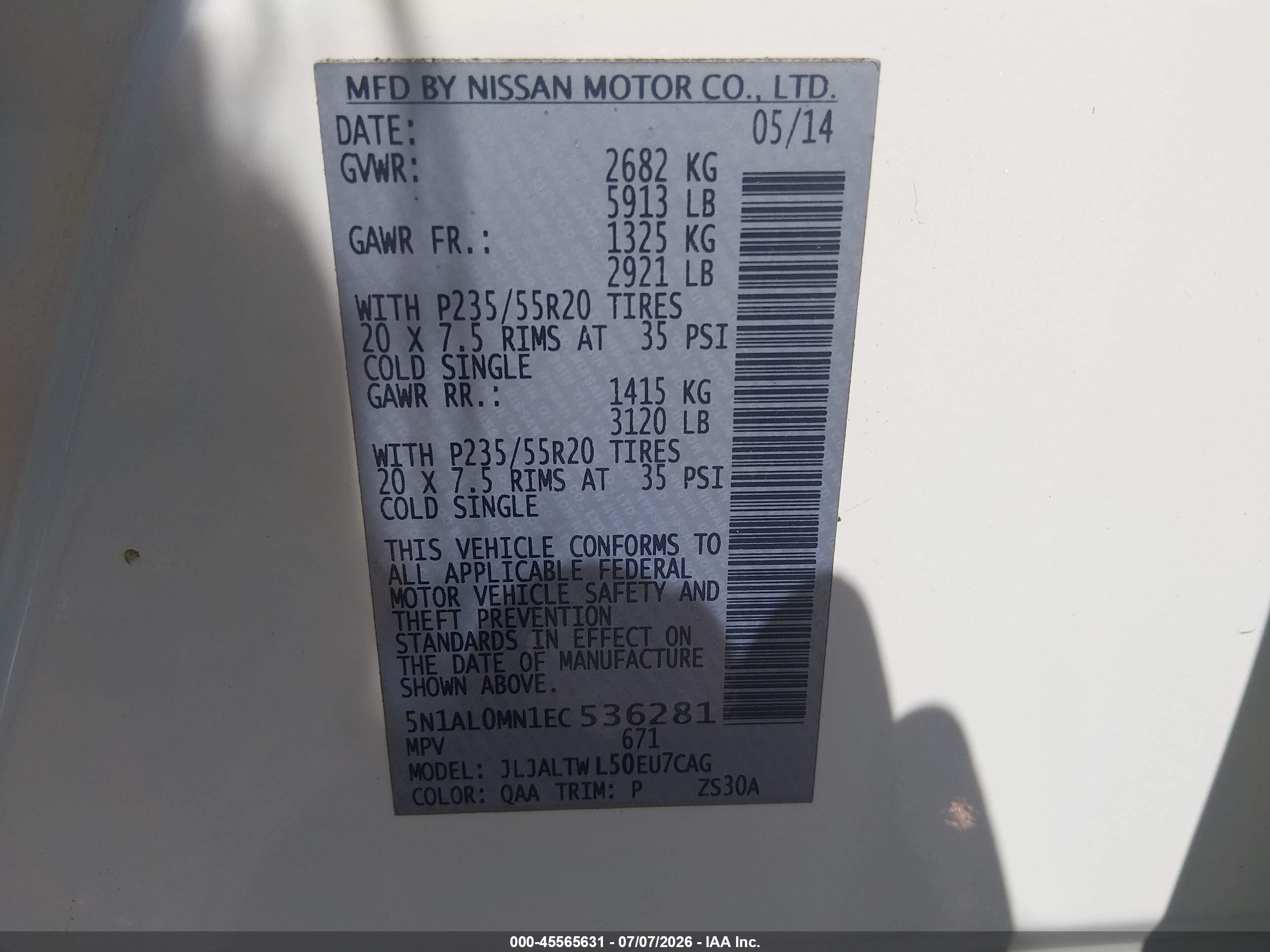 2014 Infiniti Qx60   White vin: 5N1AL0MN1EC536281