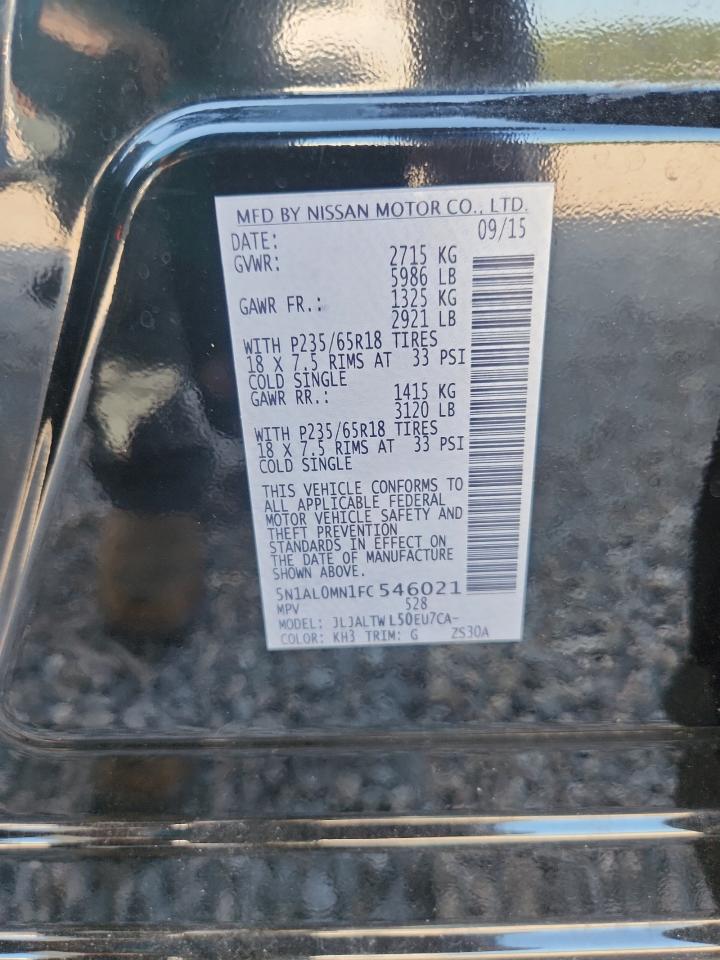 2015 Infiniti Qx60 Base Black vin: 5N1AL0MN1FC546021