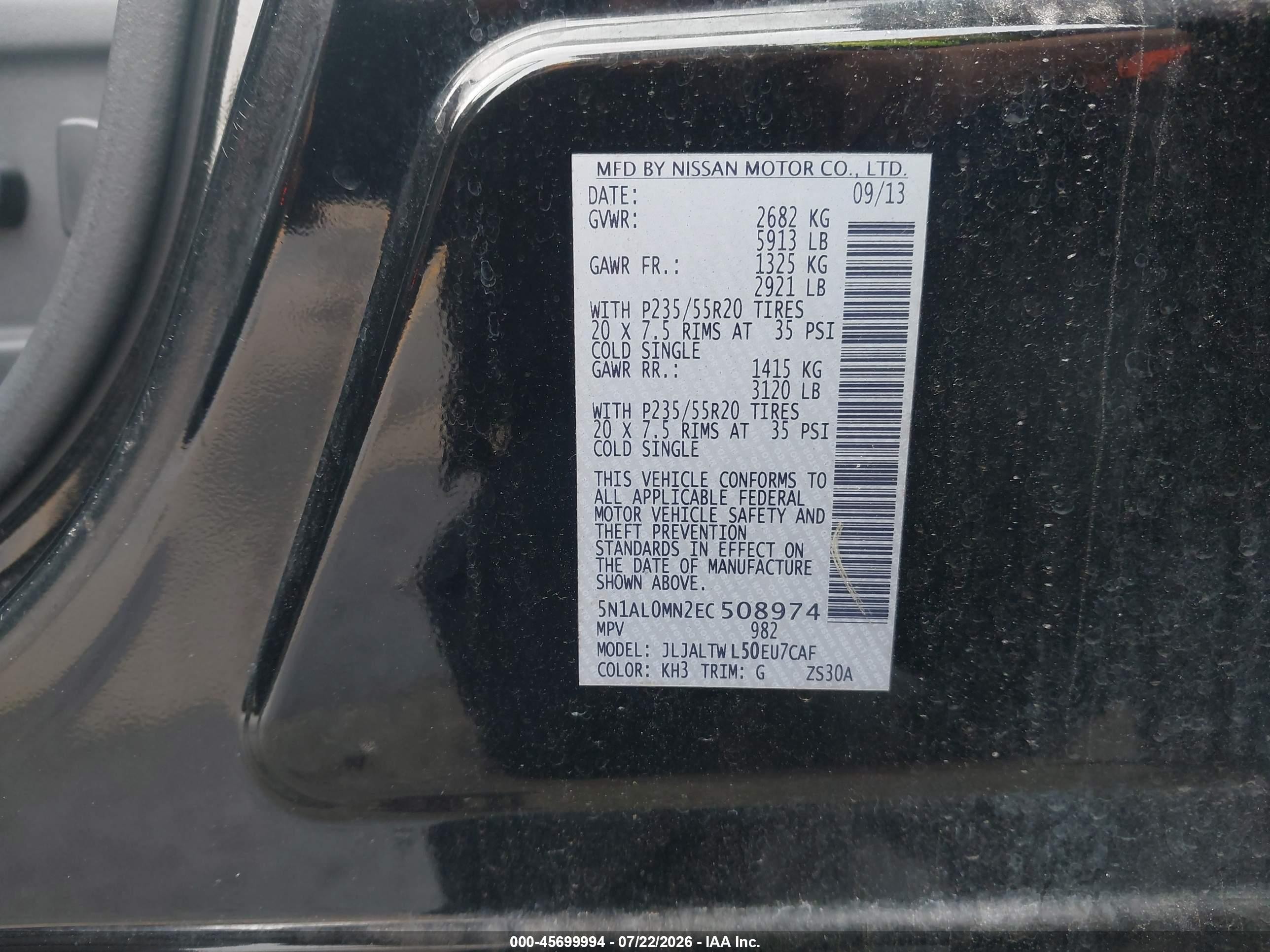 2014 Infiniti Qx60   Black vin: 5N1AL0MN2EC508974