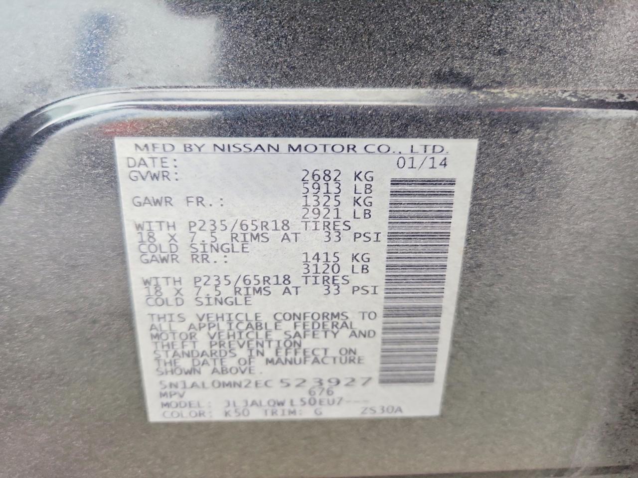 2014 Infiniti Qx60 Base Gray vin: 5N1AL0MN2EC523927