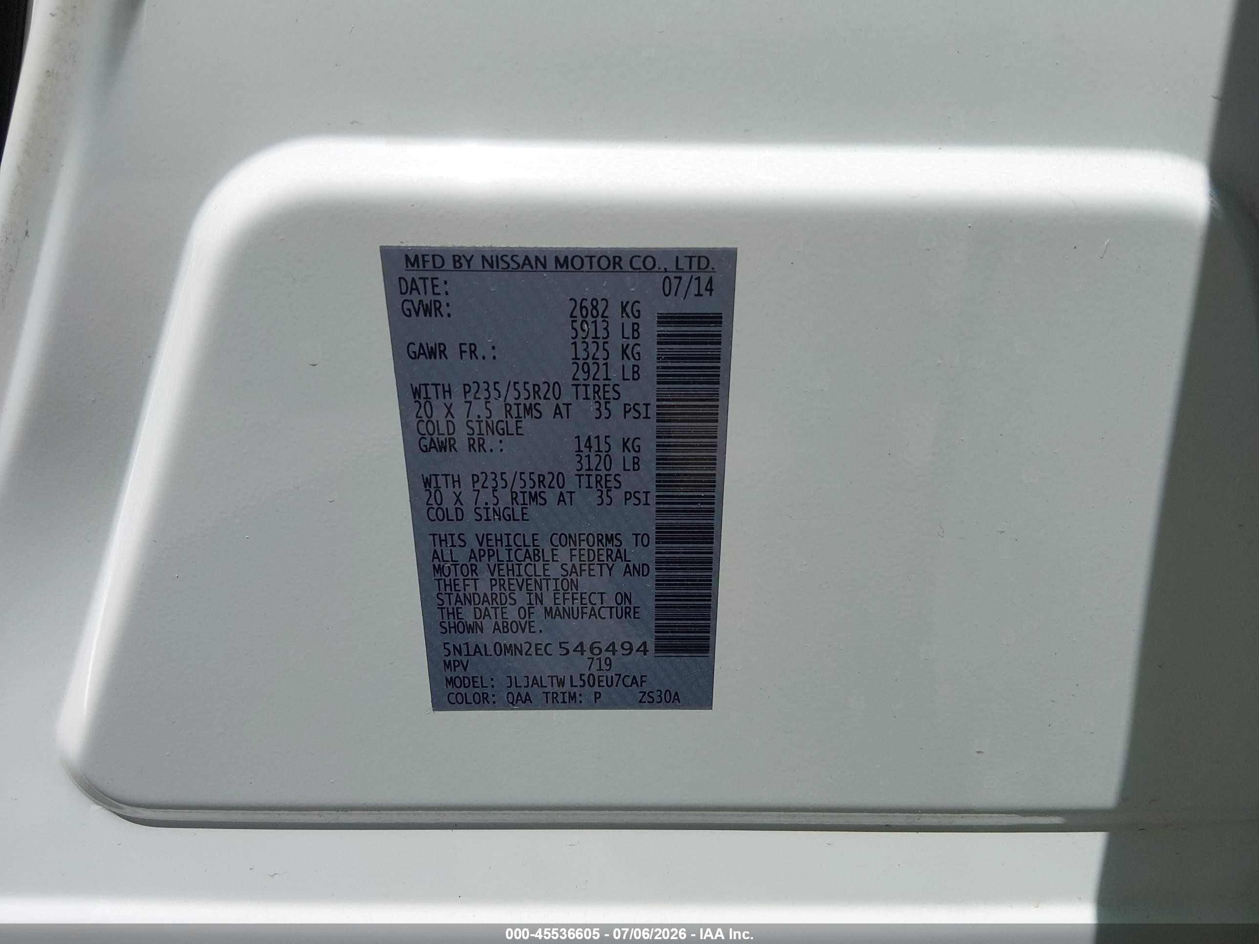 2014 Infiniti Qx60   White vin: 5N1AL0MN2EC546494