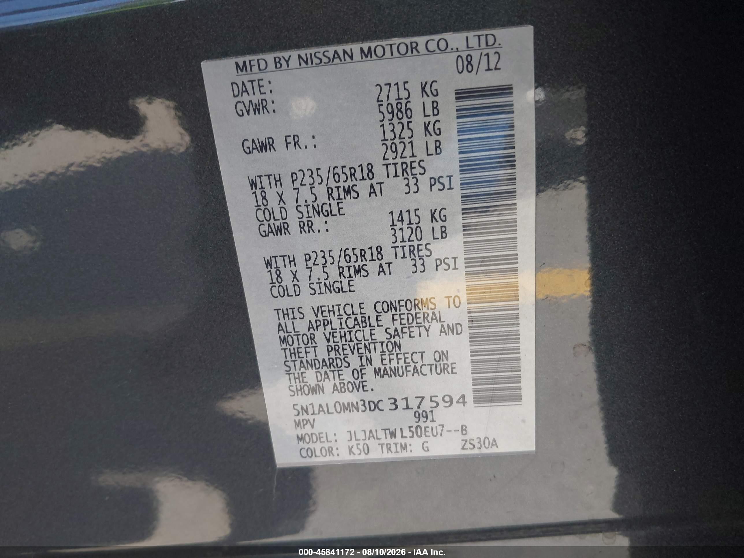 2013 Infiniti Jx35   Gray vin: 5N1AL0MN3DC317594