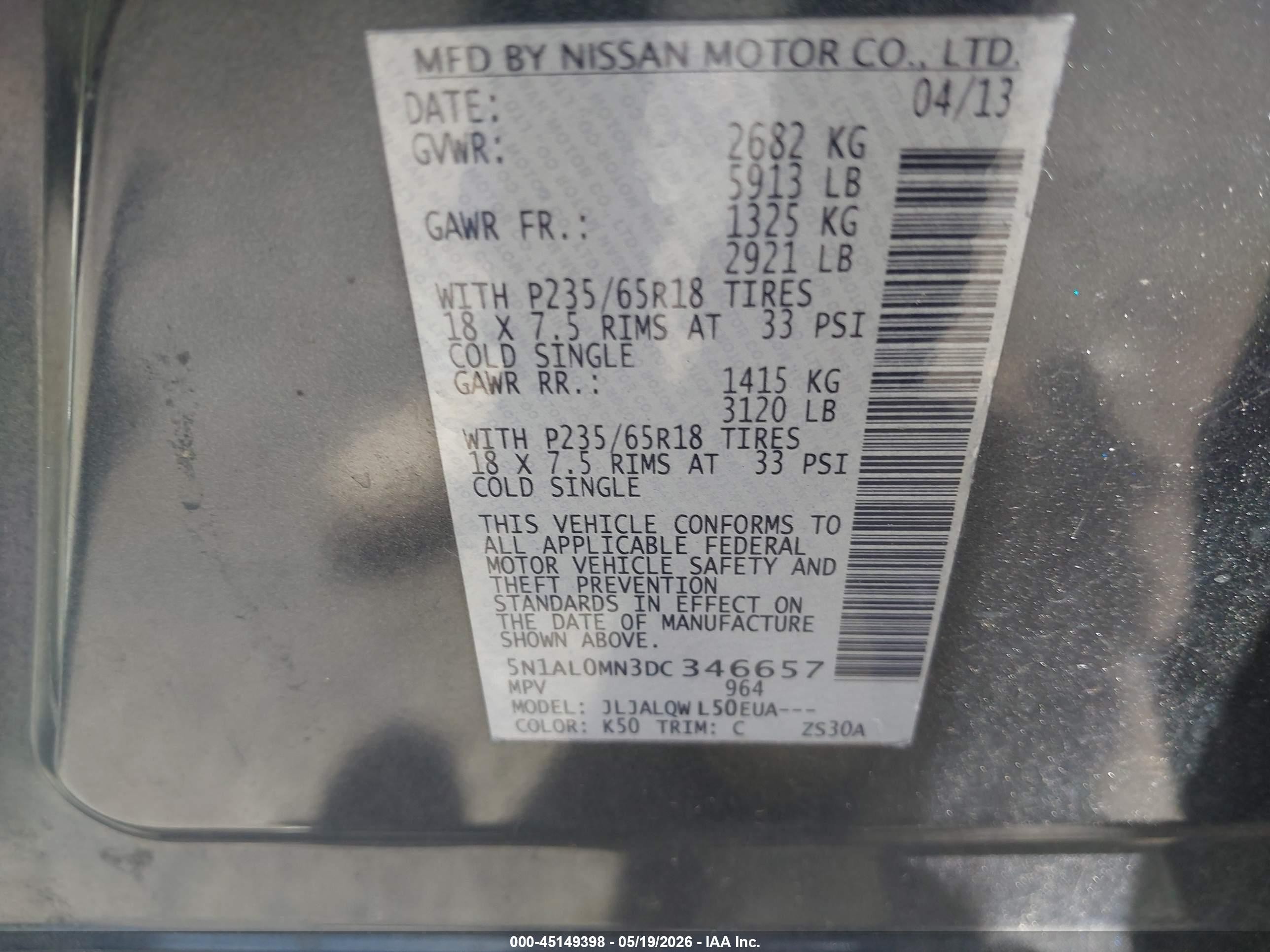 2013 Infiniti Jx35   Gray vin: 5N1AL0MN3DC346657