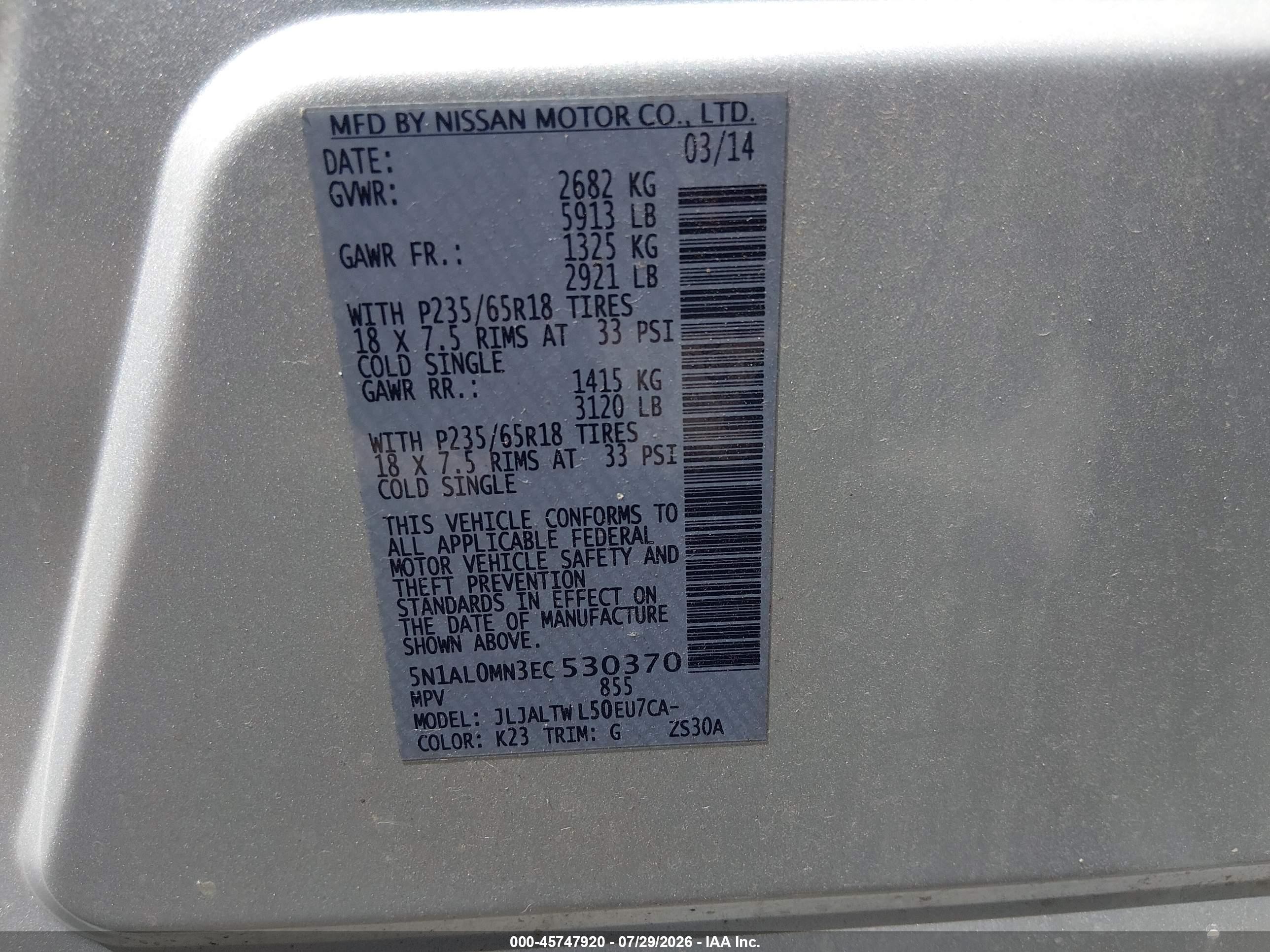 2014 Infiniti Qx60   Gray vin: 5N1AL0MN3EC530370