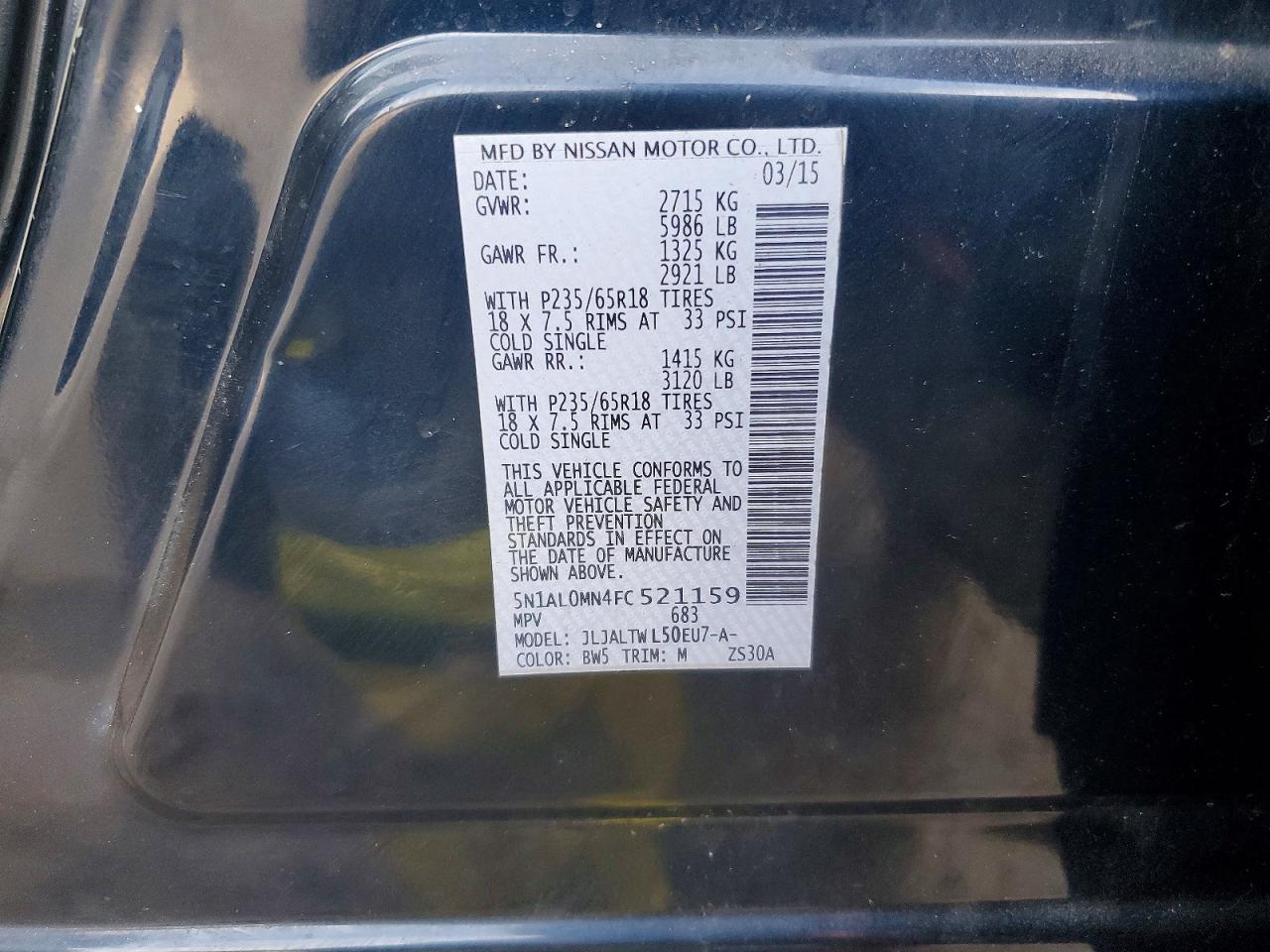 2015 Infiniti Qx60 Base Blue vin: 5N1AL0MN4FC521159