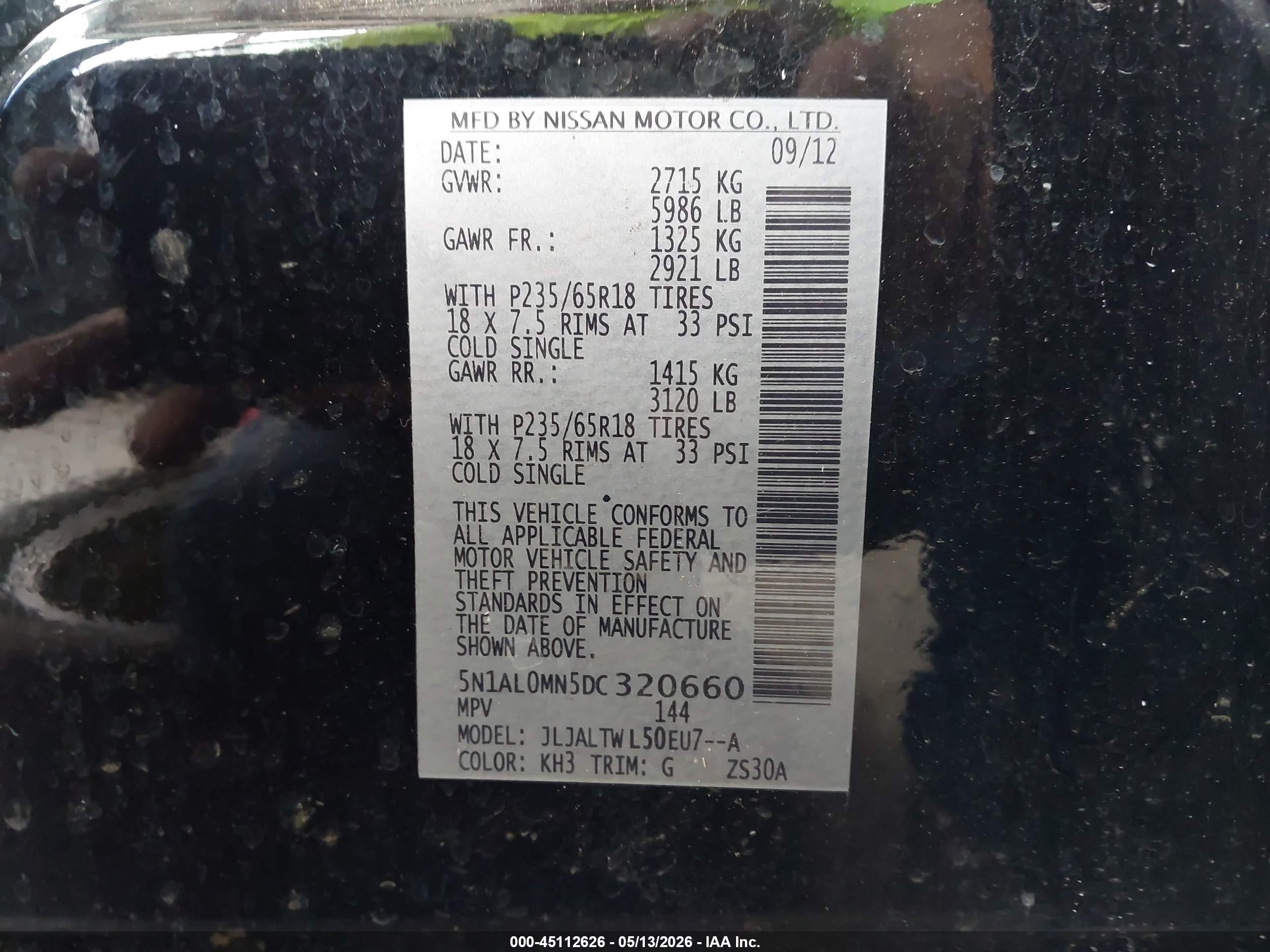2013 Infiniti Jx35   Black vin: 5N1AL0MN5DC320660