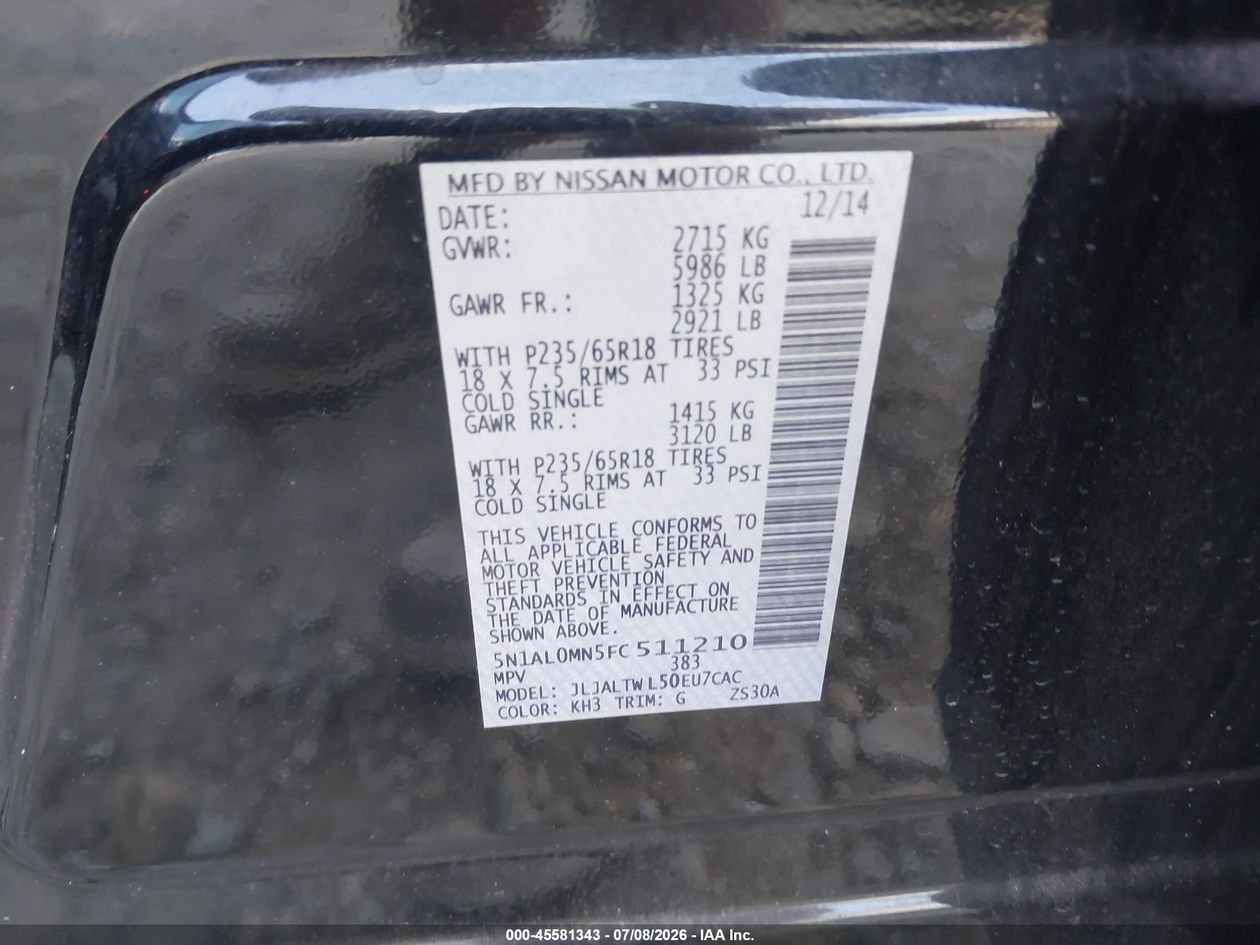 2015 Infiniti Qx60   Black vin: 5N1AL0MN5FC511210