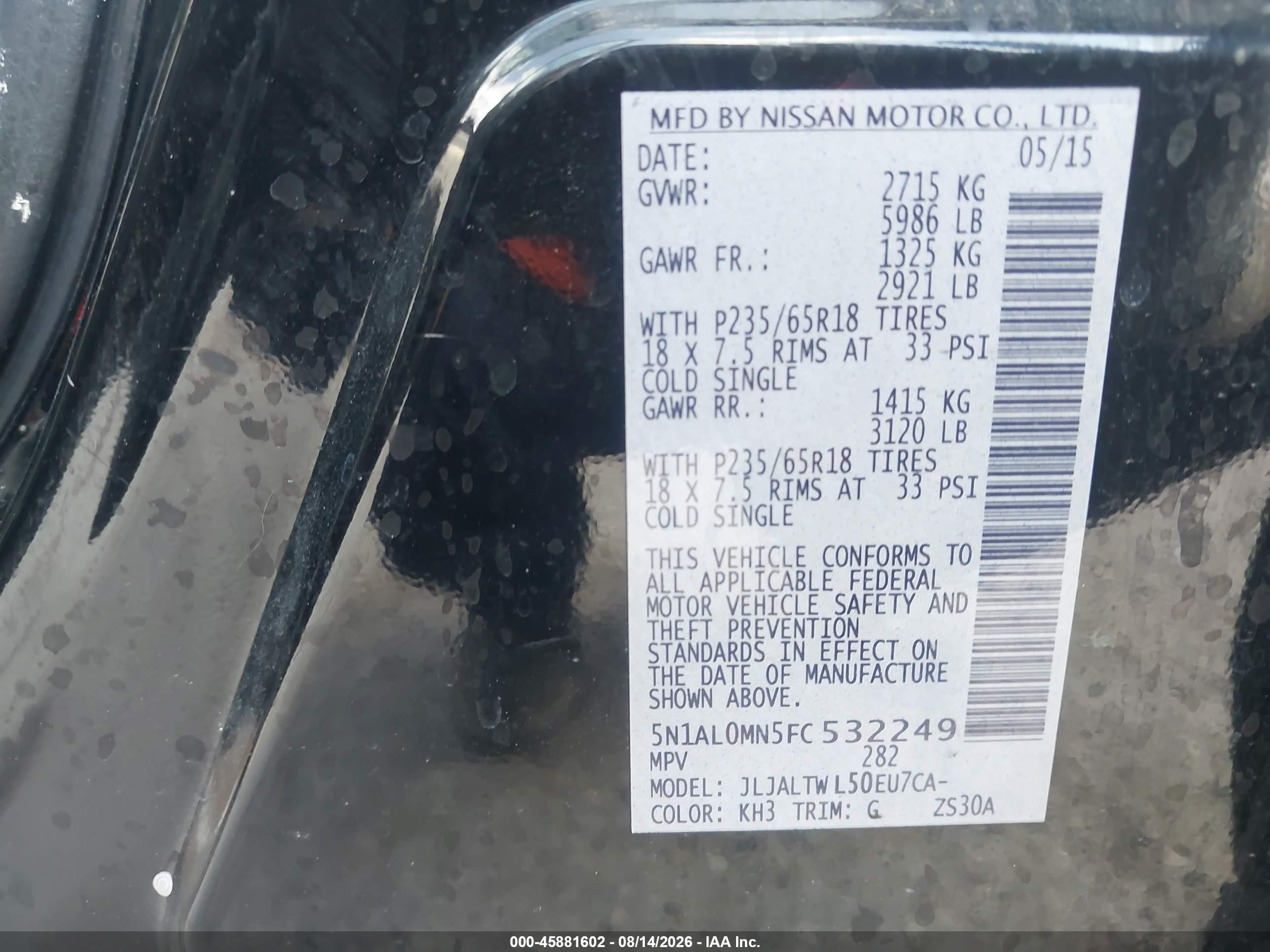 2015 Infiniti Qx60   Black vin: 5N1AL0MN5FC532249
