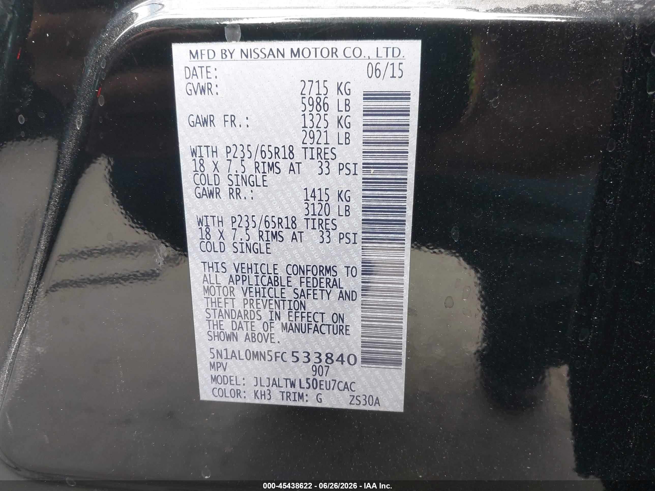 2015 Infiniti Qx60 Black vin: 5N1AL0MN5FC533840