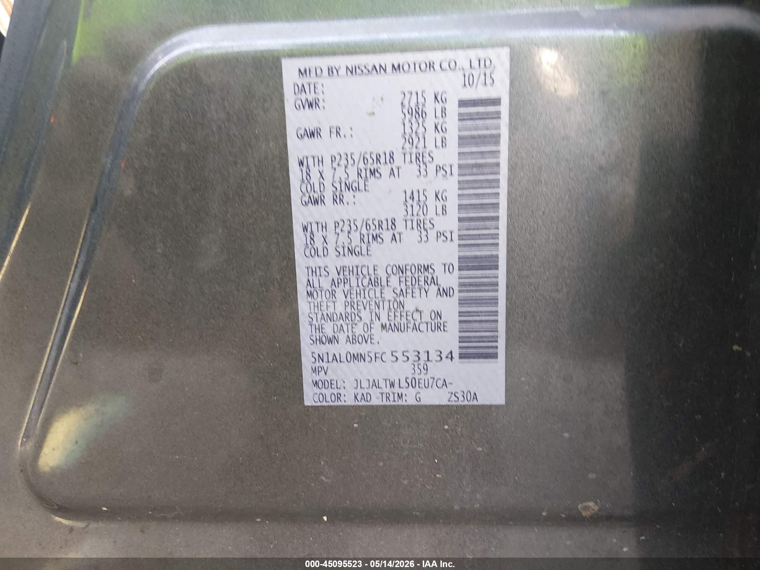 2015 Infiniti Qx60   Gray vin: 5N1AL0MN5FC553134