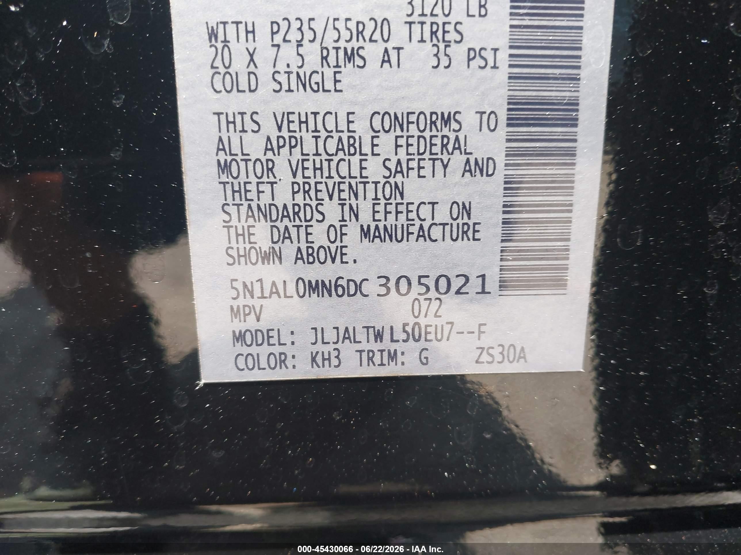 2013 Infiniti Jx35   Black vin: 5N1AL0MN6DC305021