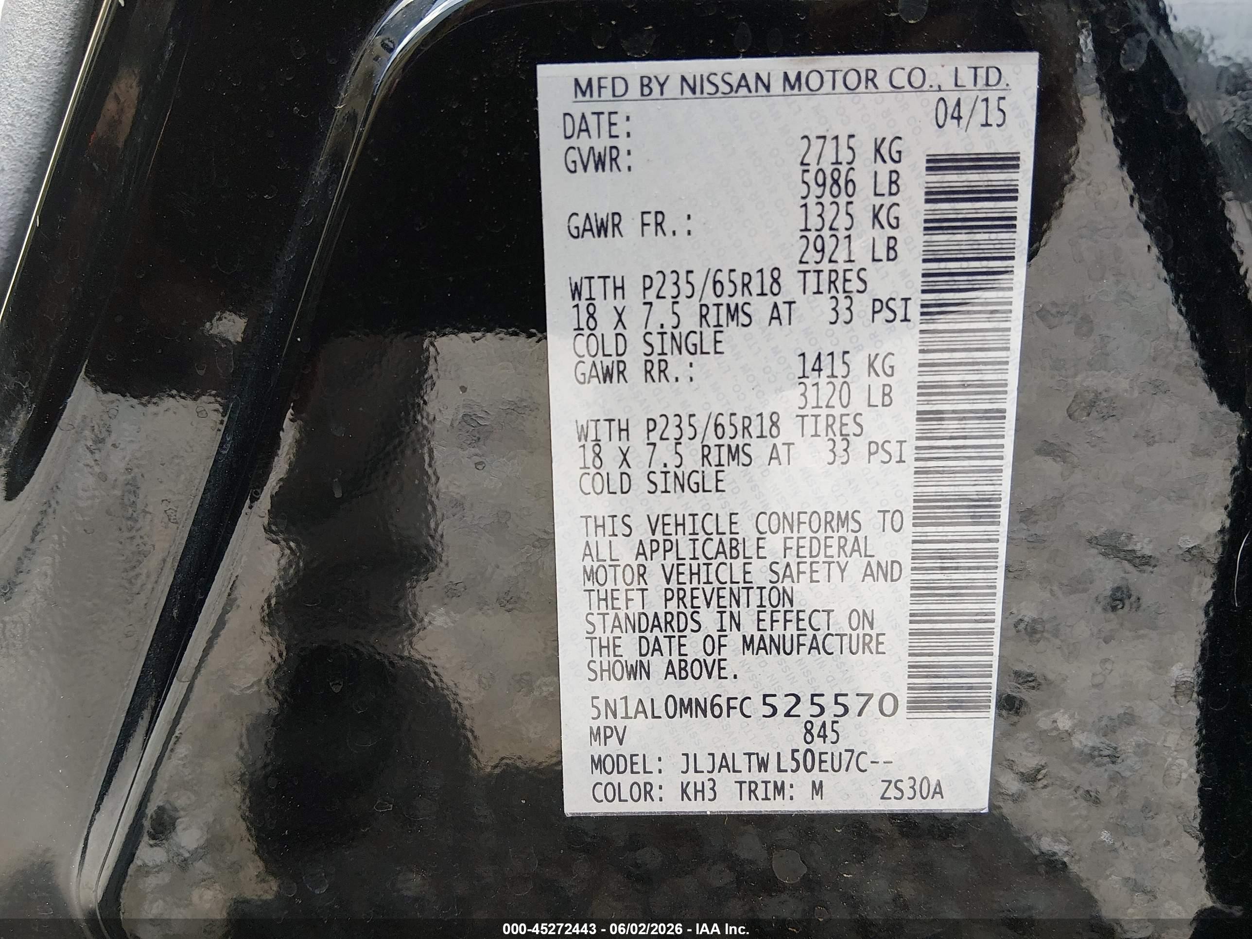 2015 Infiniti Qx60   Black vin: 5N1AL0MN6FC525570