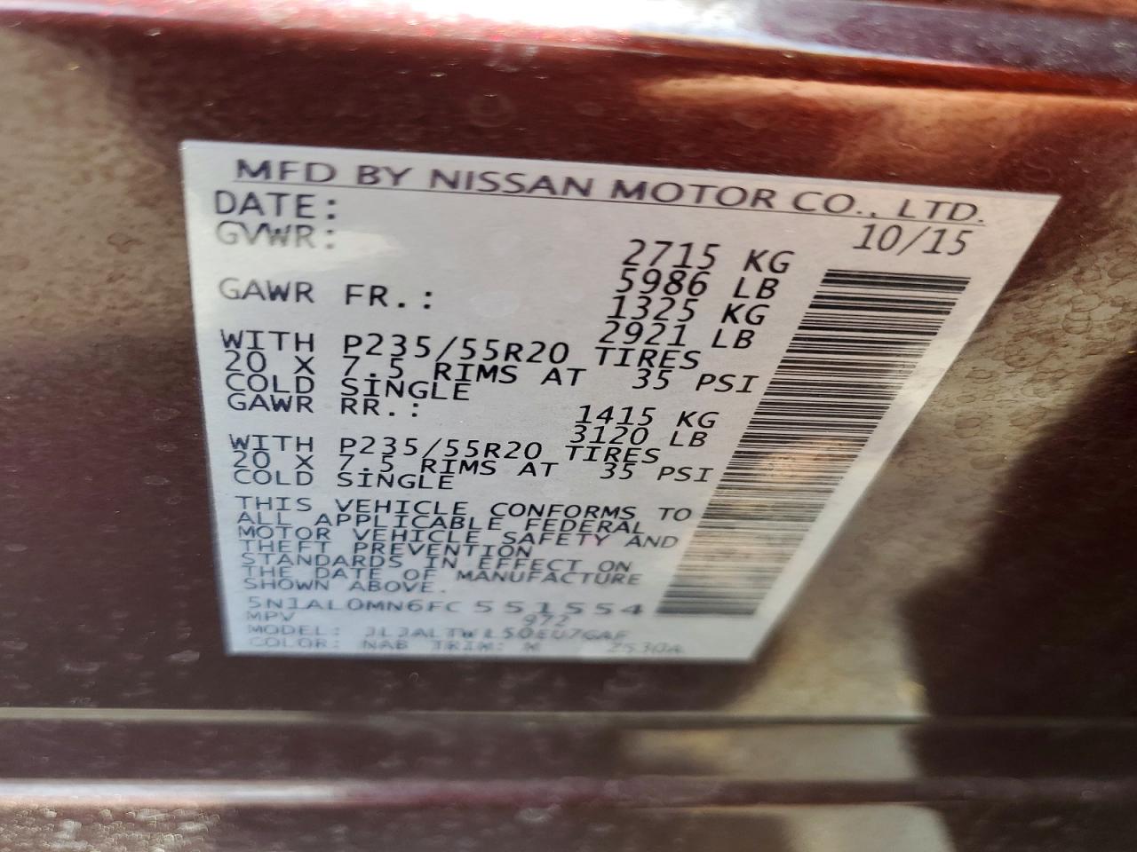 2015 Infiniti Qx60 Base Burgundy vin: 5N1AL0MN6FC551554