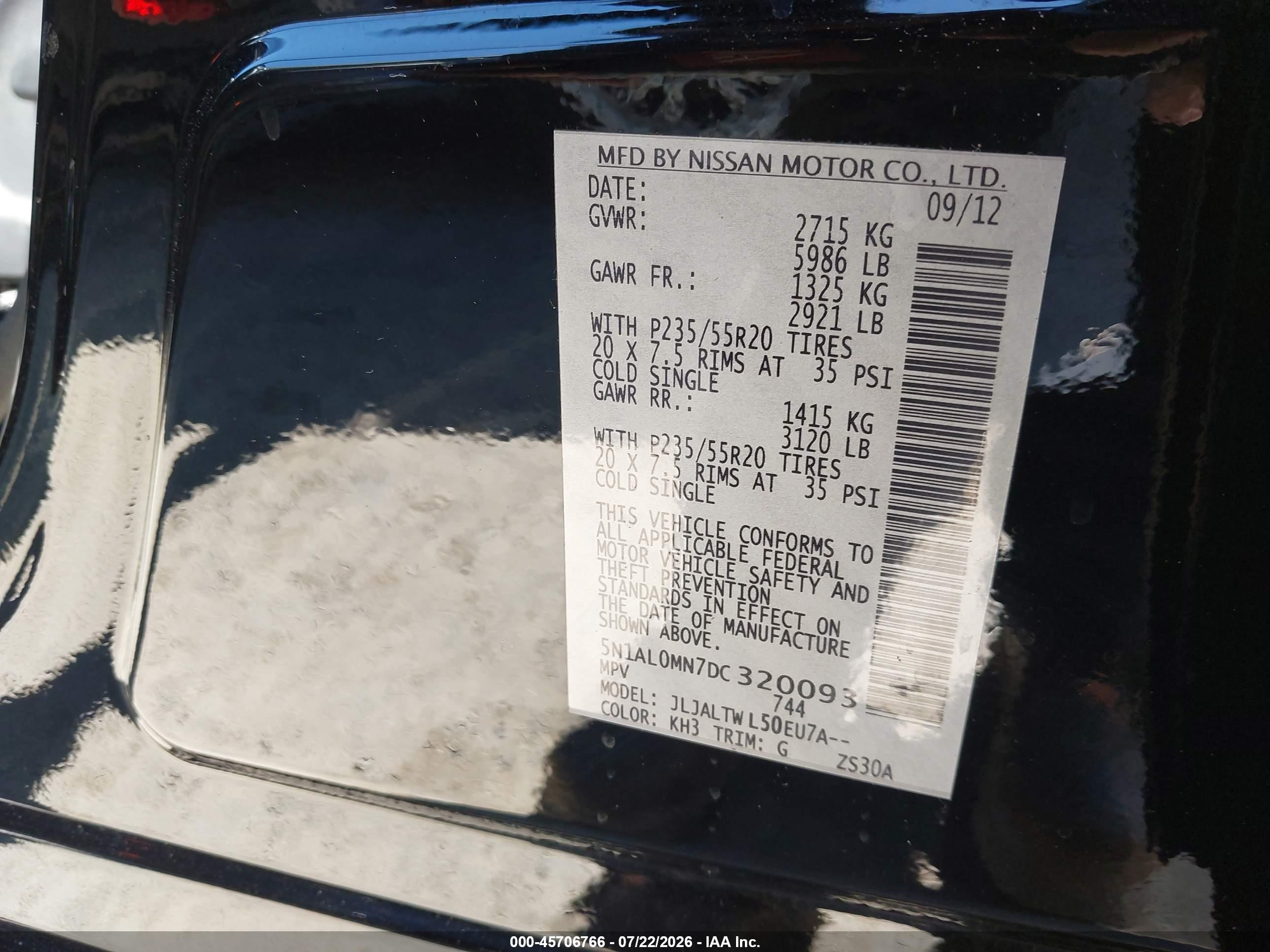 2013 Infiniti Jx35   Black vin: 5N1AL0MN7DC320093