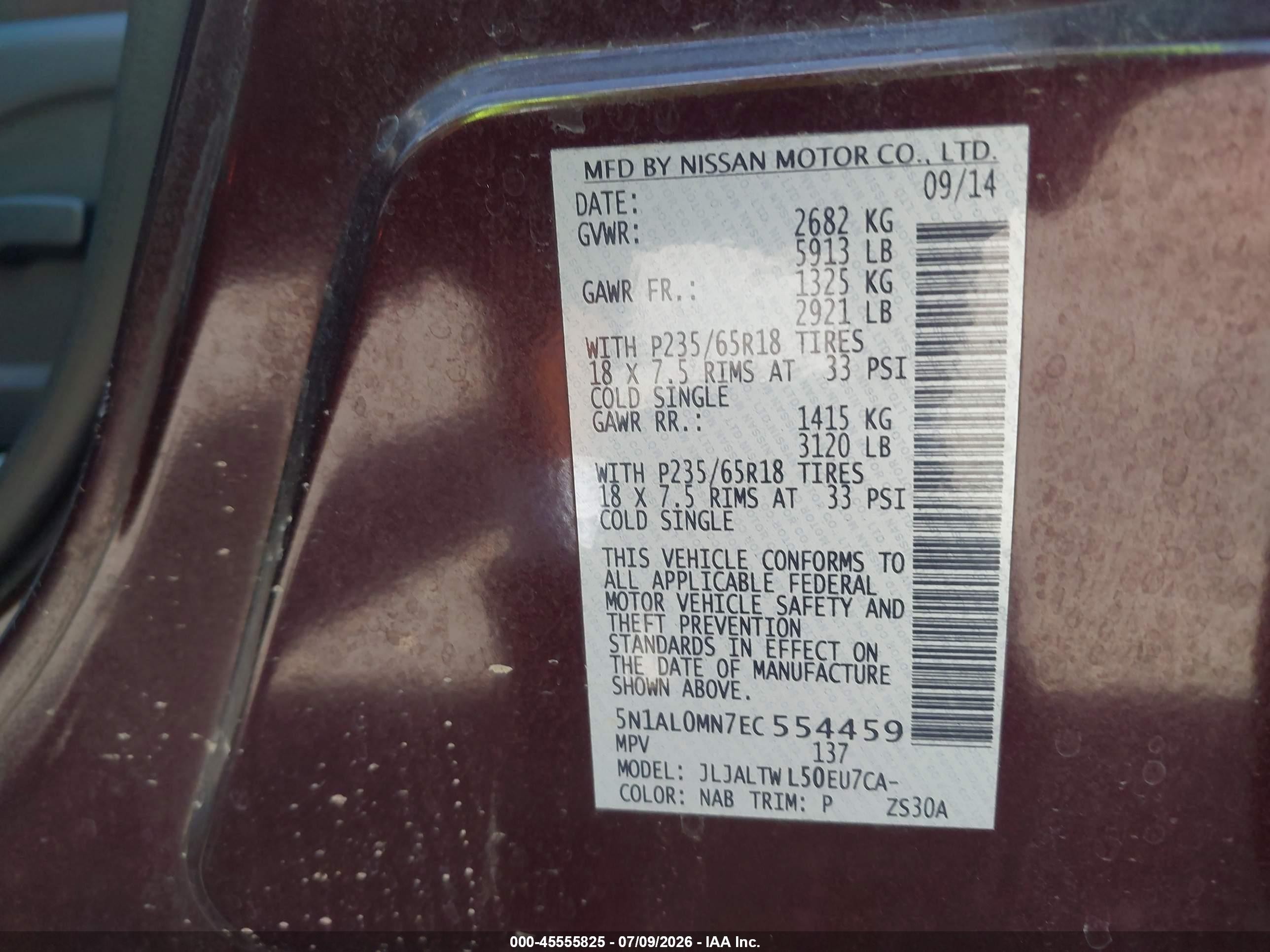 2014 Infiniti Qx60   Purple vin: 5N1AL0MN7EC554459