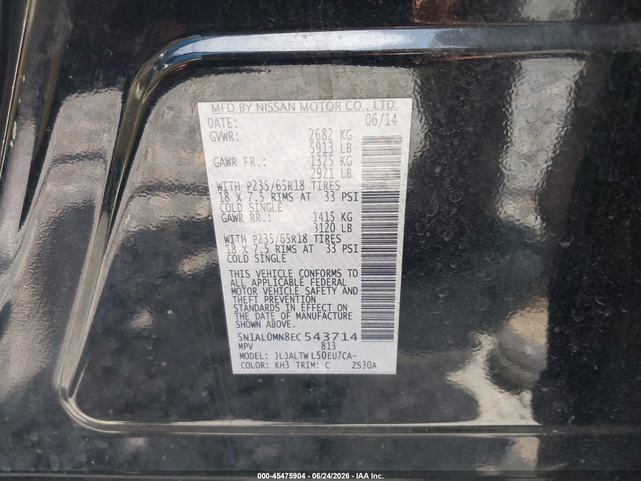 2014 Infiniti Qx60   Black vin: 5N1AL0MN8EC543714