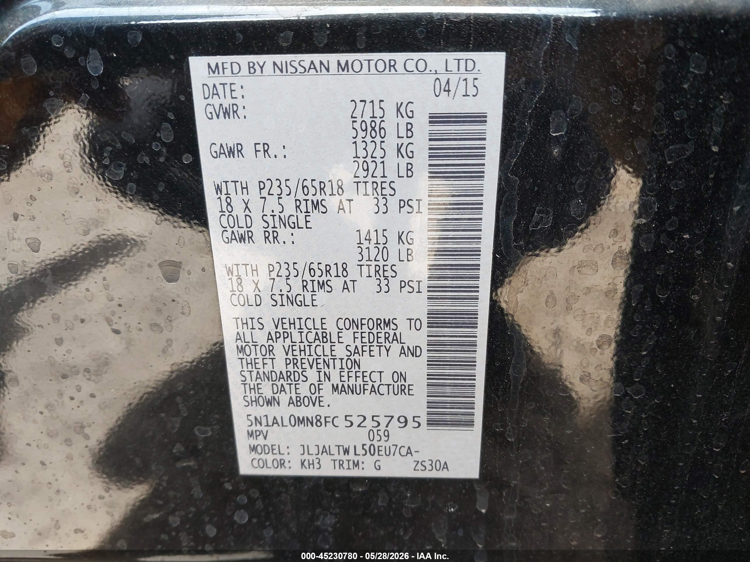 2015 Infiniti Qx60   Black vin: 5N1AL0MN8FC525795
