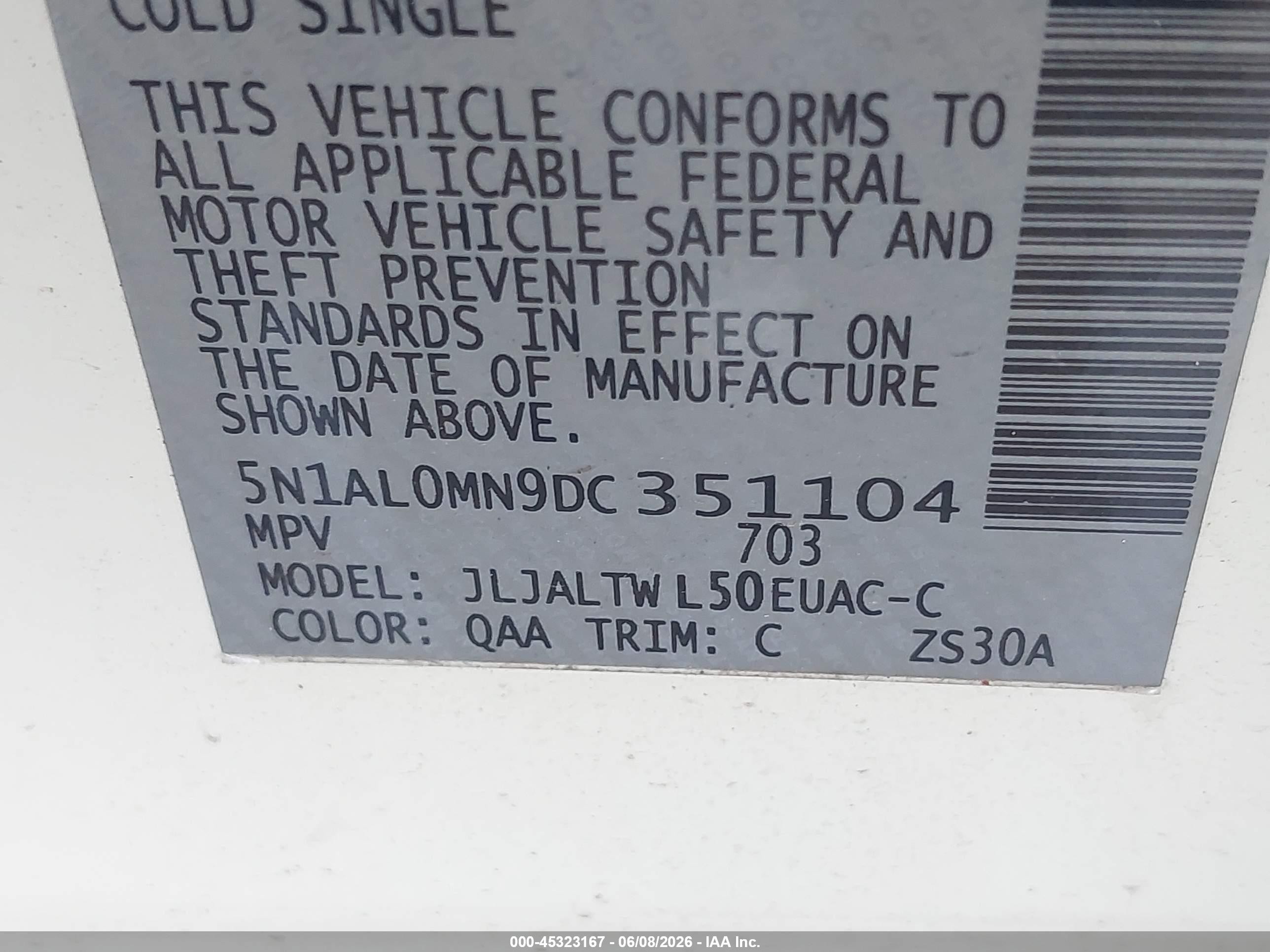 2013 Infiniti Jx35   White vin: 5N1AL0MN9DC351104