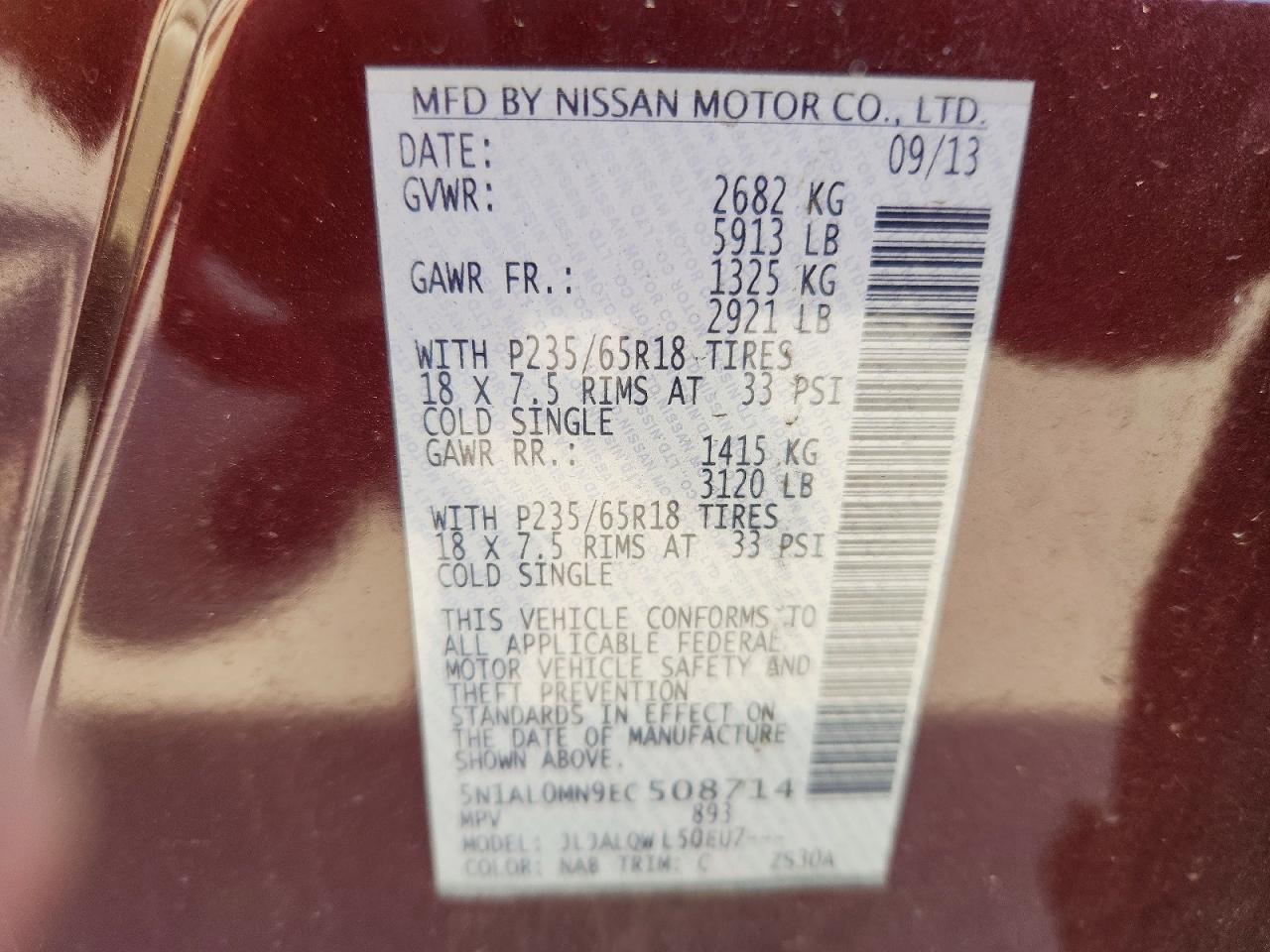 2014 Infiniti Qx60 Base Maroon vin: 5N1AL0MN9EC508714
