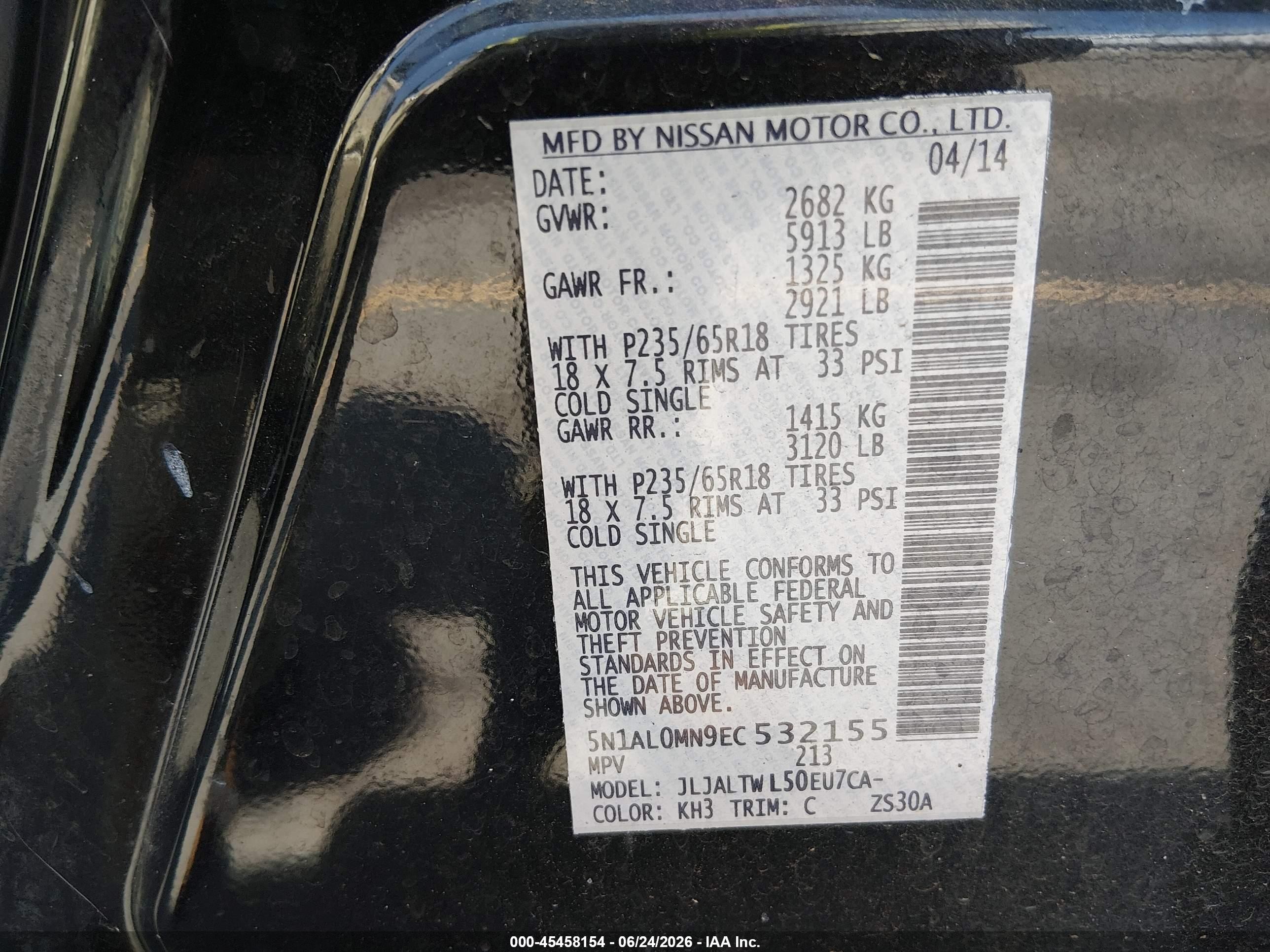 2014 Infiniti Qx60   Black vin: 5N1AL0MN9EC532155
