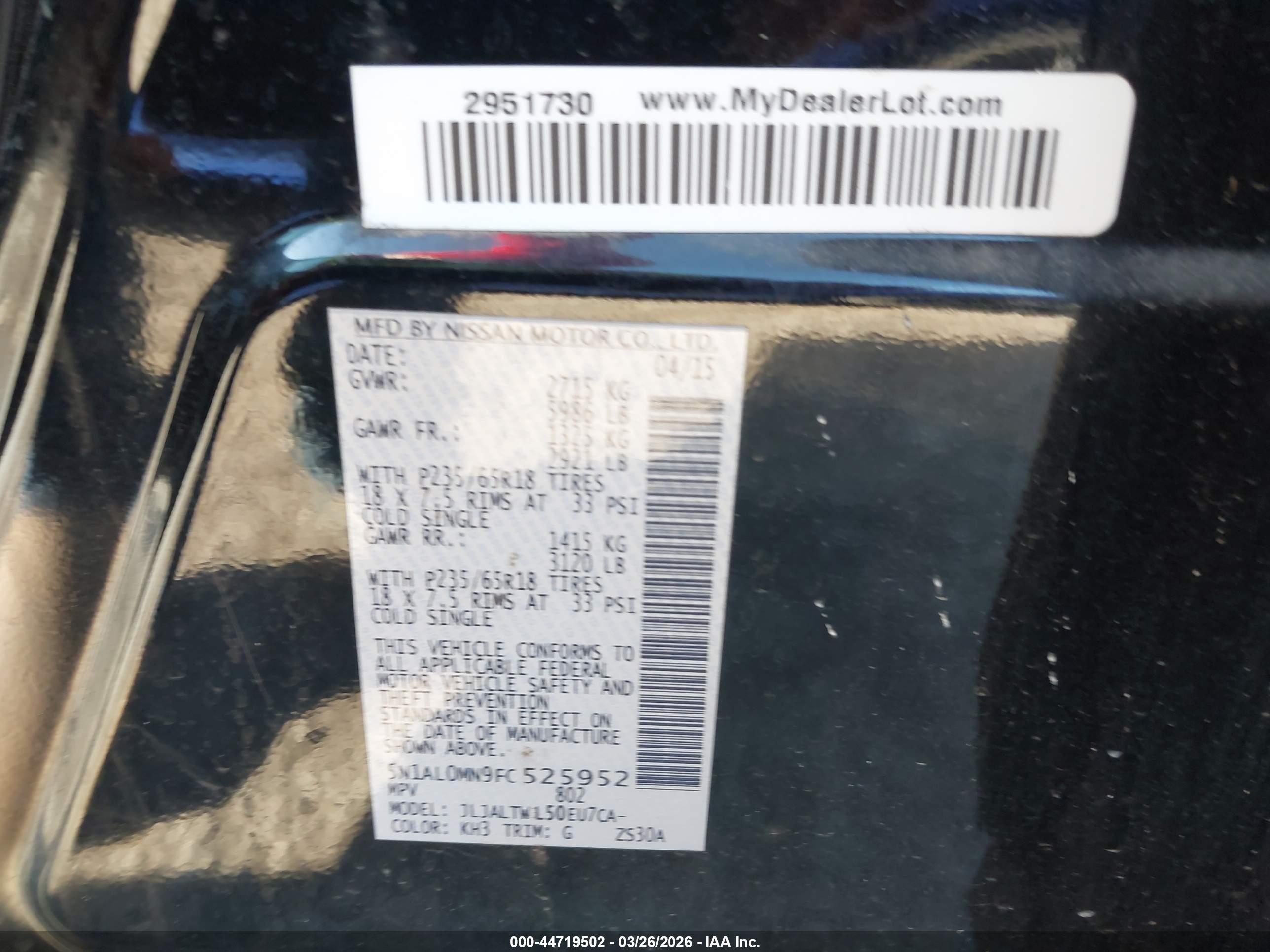 2015 Infiniti Qx60   Black vin: 5N1AL0MN9FC525952