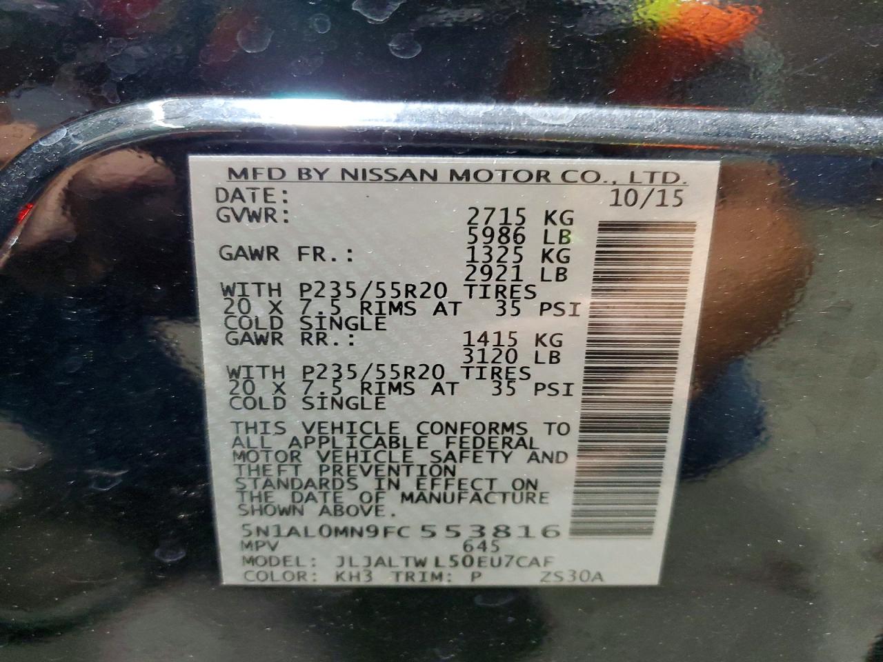 2015 Infiniti Qx60 Base Black vin: 5N1AL0MN9FC553816