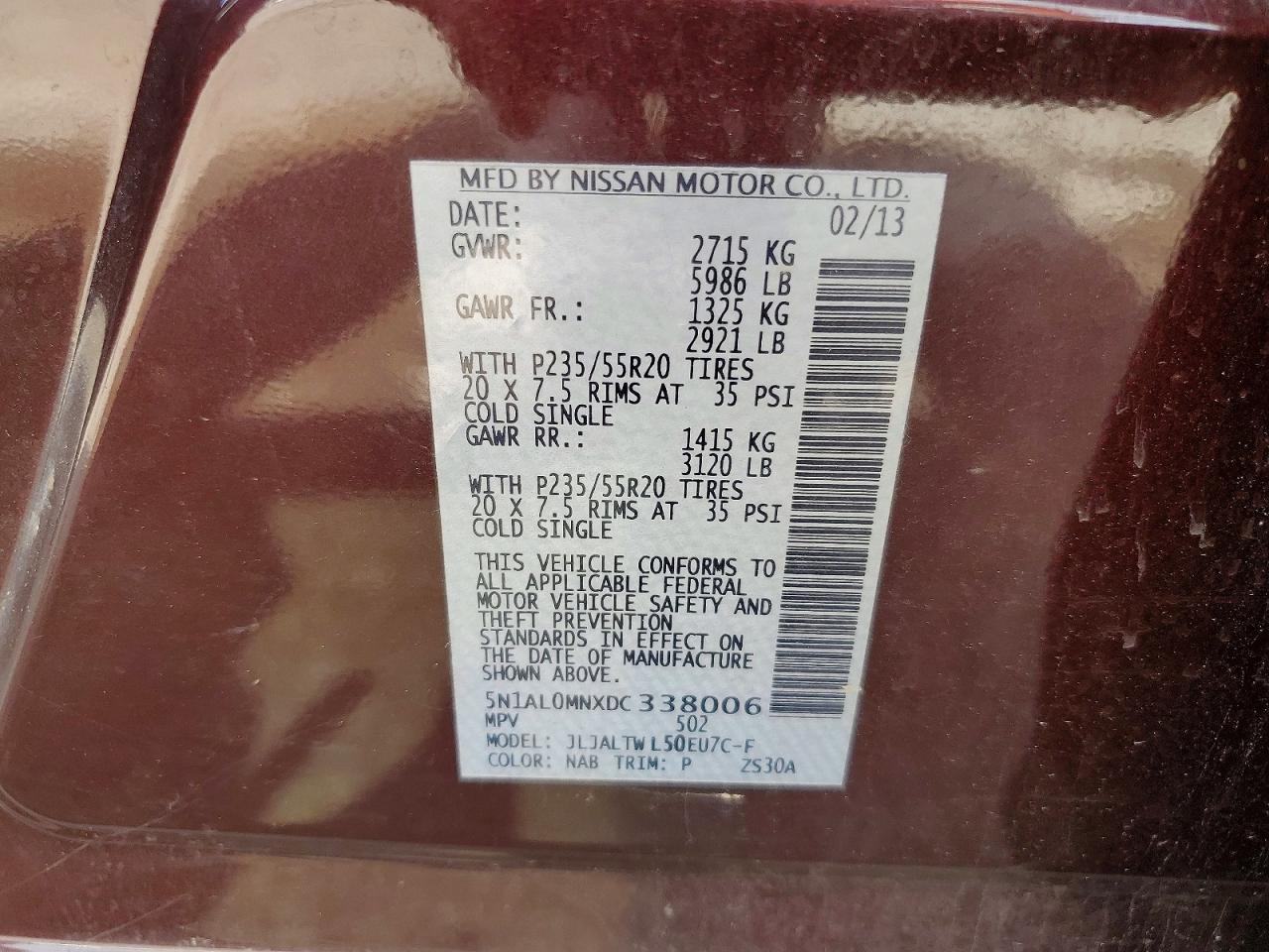 2013 Infiniti Jx35 Base Maroon vin: 5N1AL0MNXDC338006