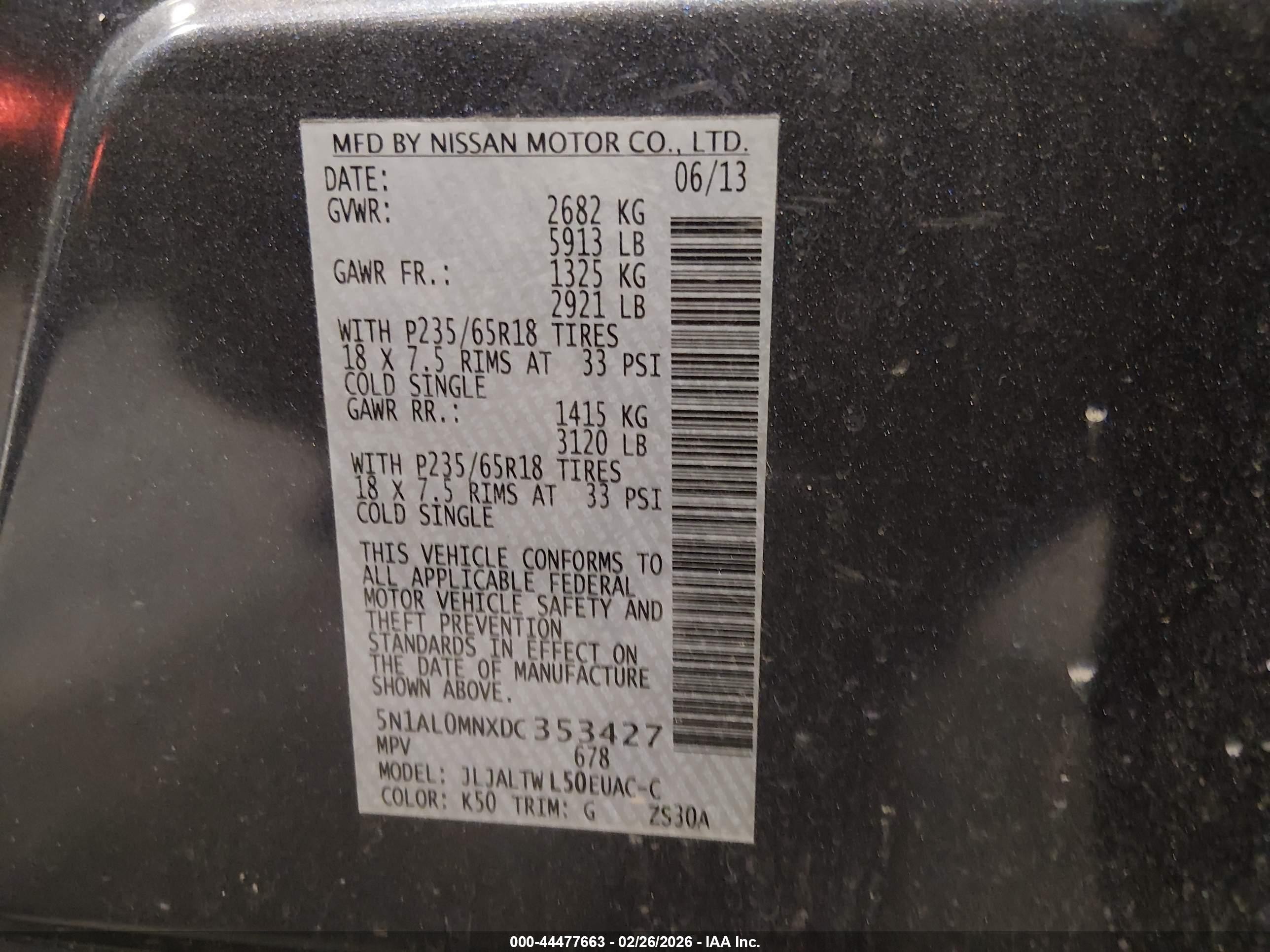 2013 Infiniti Jx35   Серый vin: 5N1AL0MNXDC353427