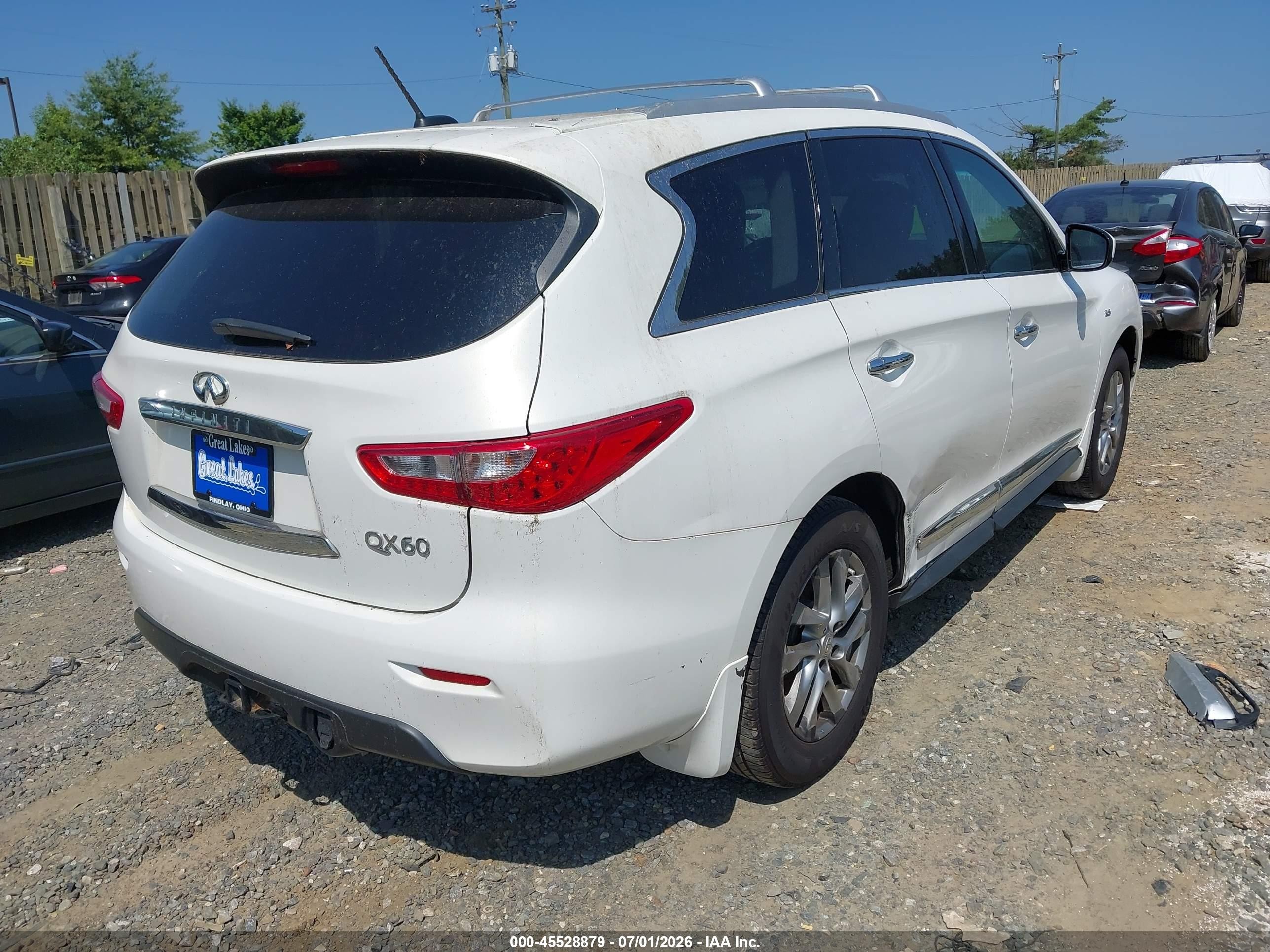 2014 Infiniti Qx60   White vin: 5N1AL0MNXEC500864