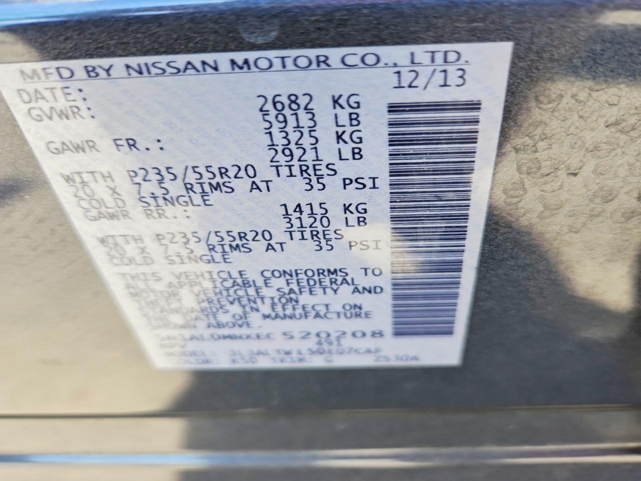 2014 Infiniti Qx60 Base Угольный vin: 5N1AL0MNXEC520208