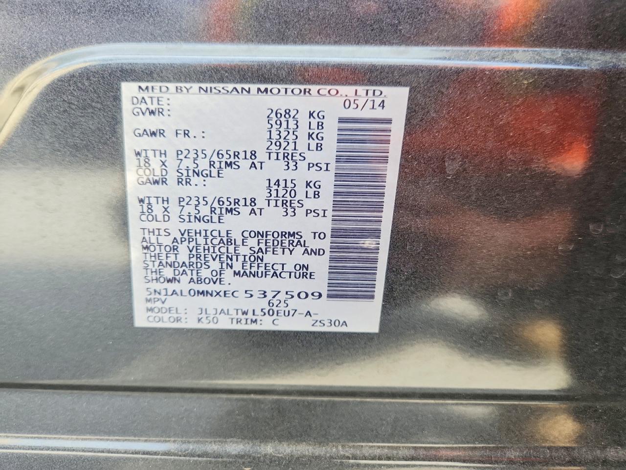 2014 Infiniti Qx60 Base Gray vin: 5N1AL0MNXEC537509
