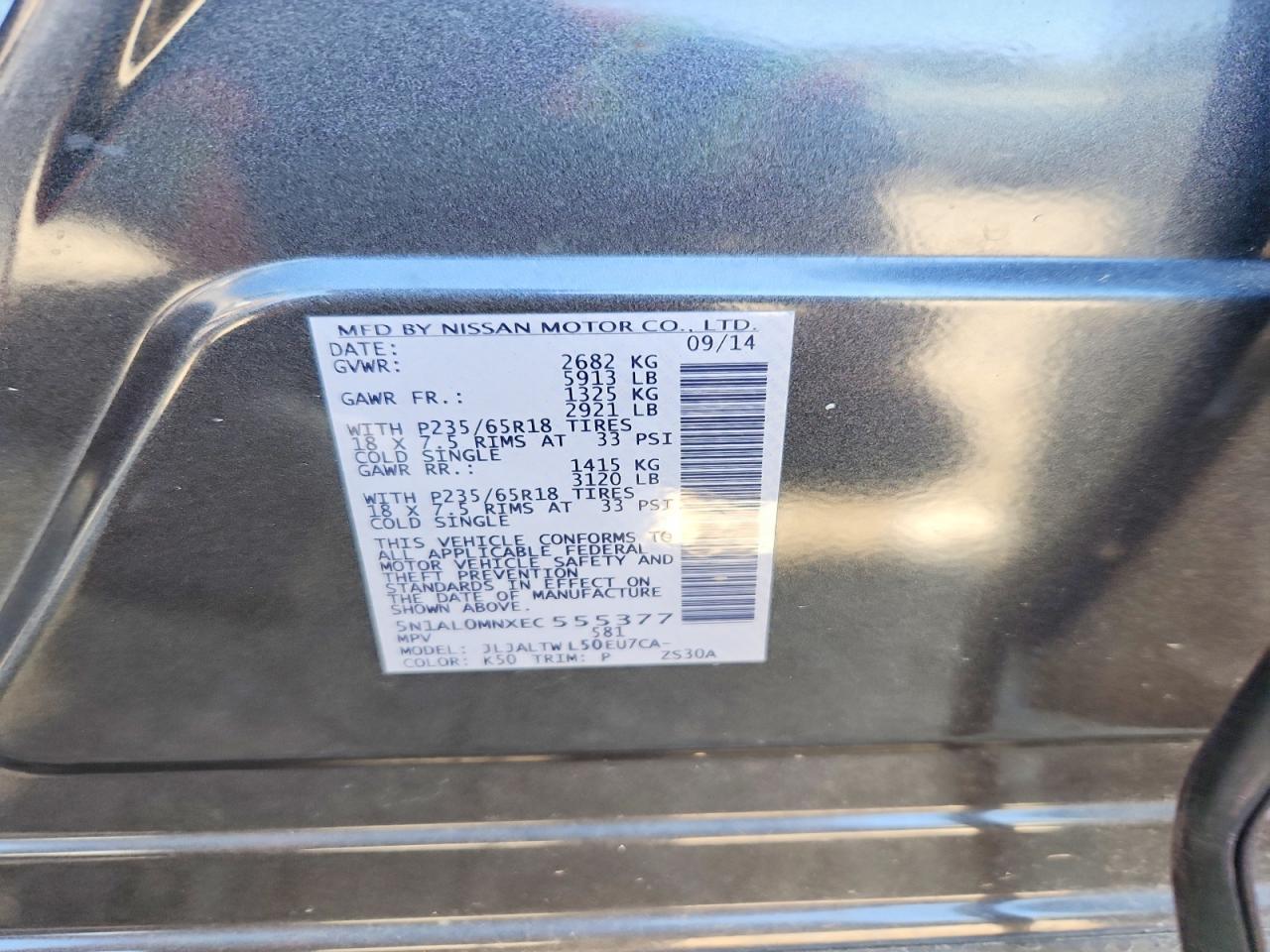 2014 Infiniti Qx60 Base Gray vin: 5N1AL0MNXEC555377