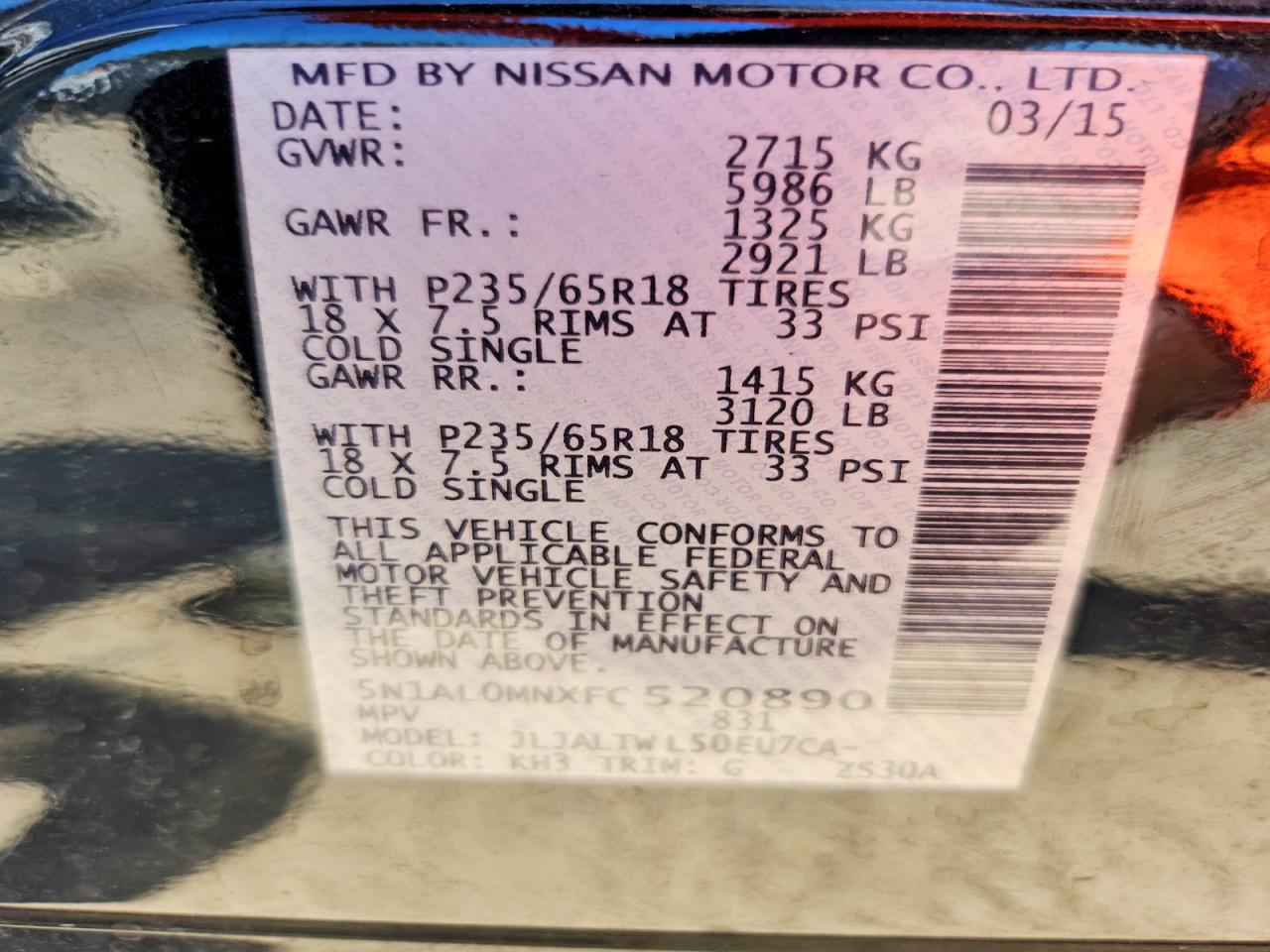 2015 Infiniti Qx60 Base Black vin: 5N1AL0MNXFC520890