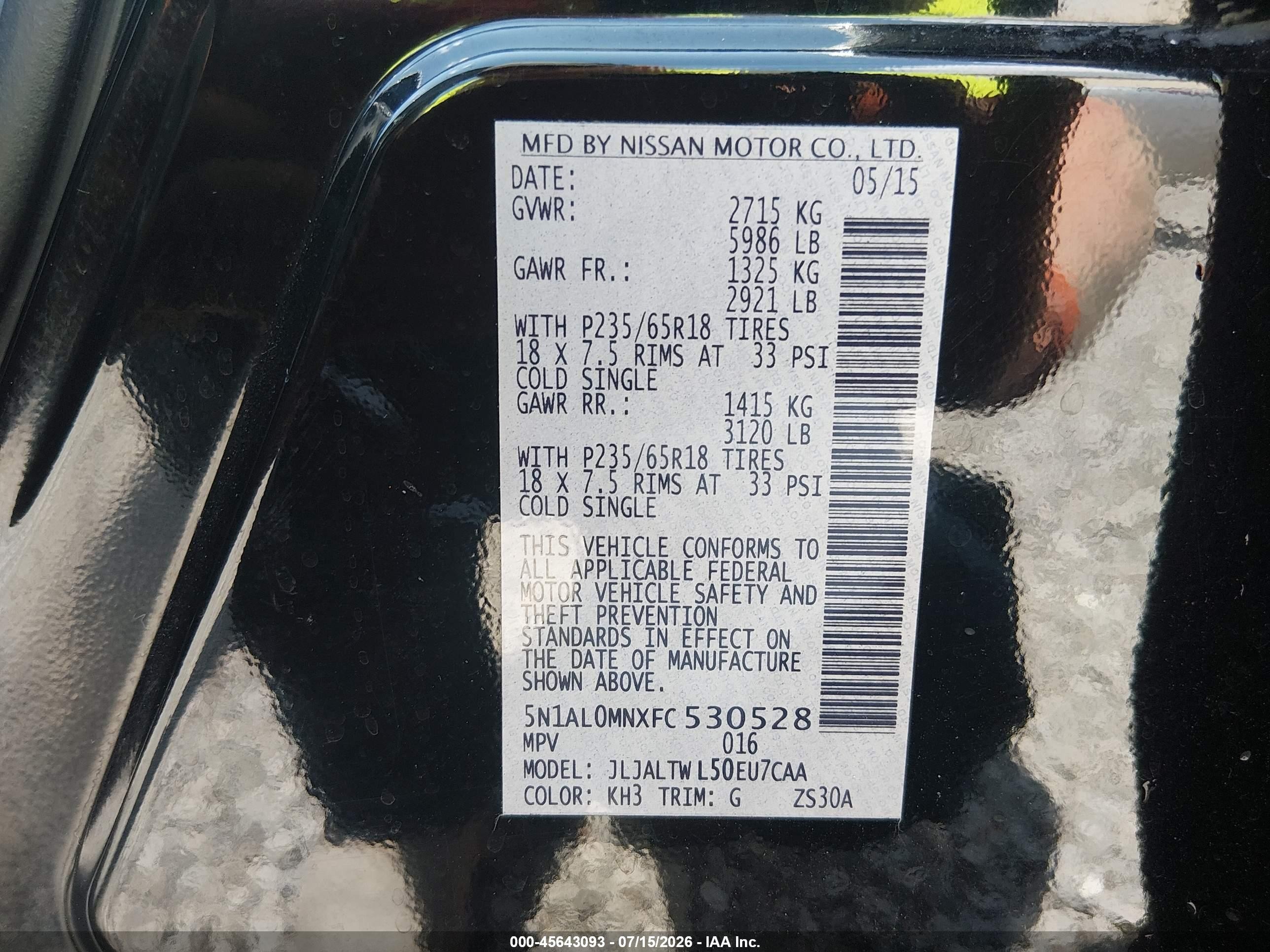 2015 Infiniti Qx60   Black vin: 5N1AL0MNXFC530528
