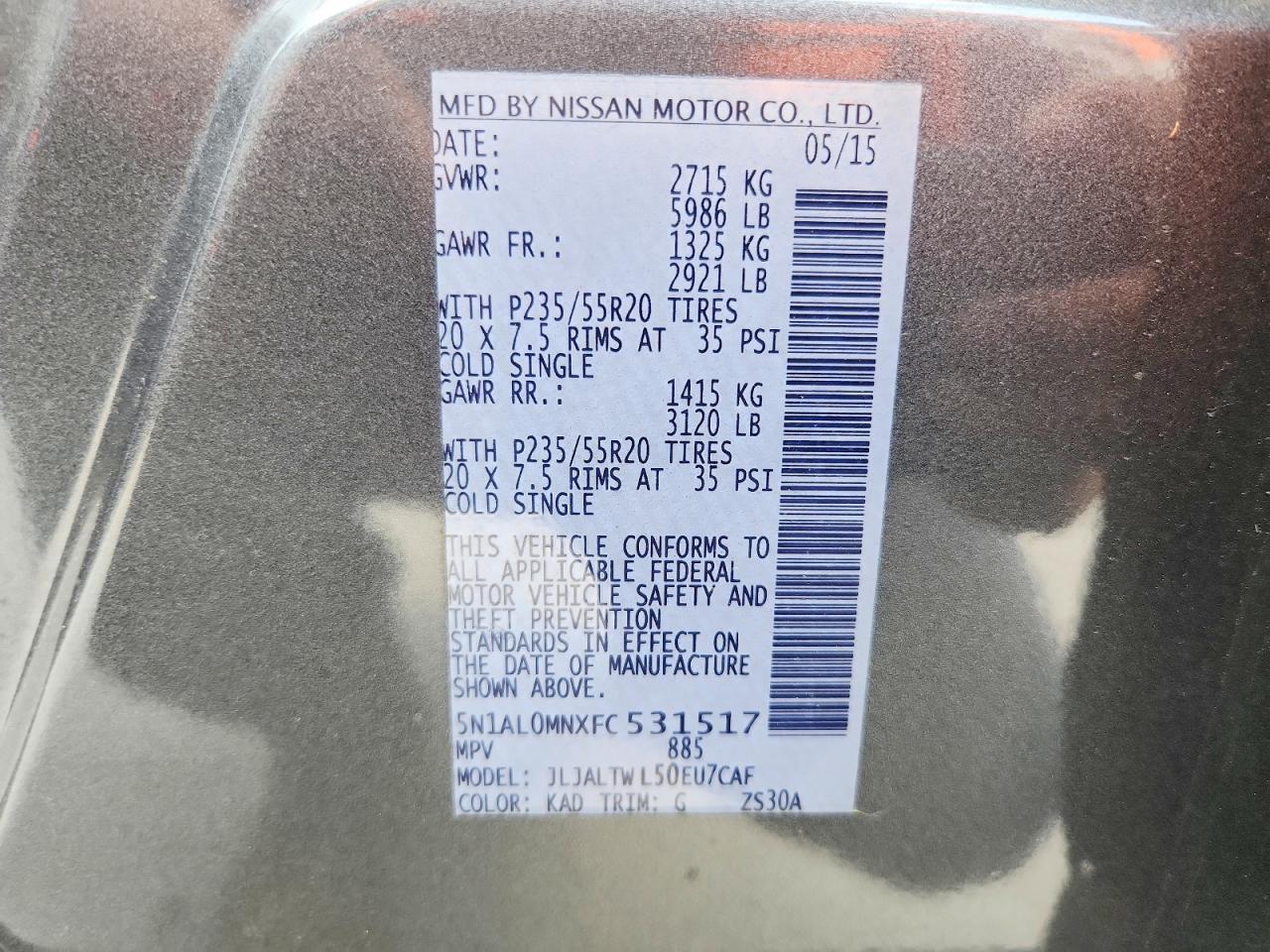 2015 Infiniti Qx60 Base Gray vin: 5N1AL0MNXFC531517