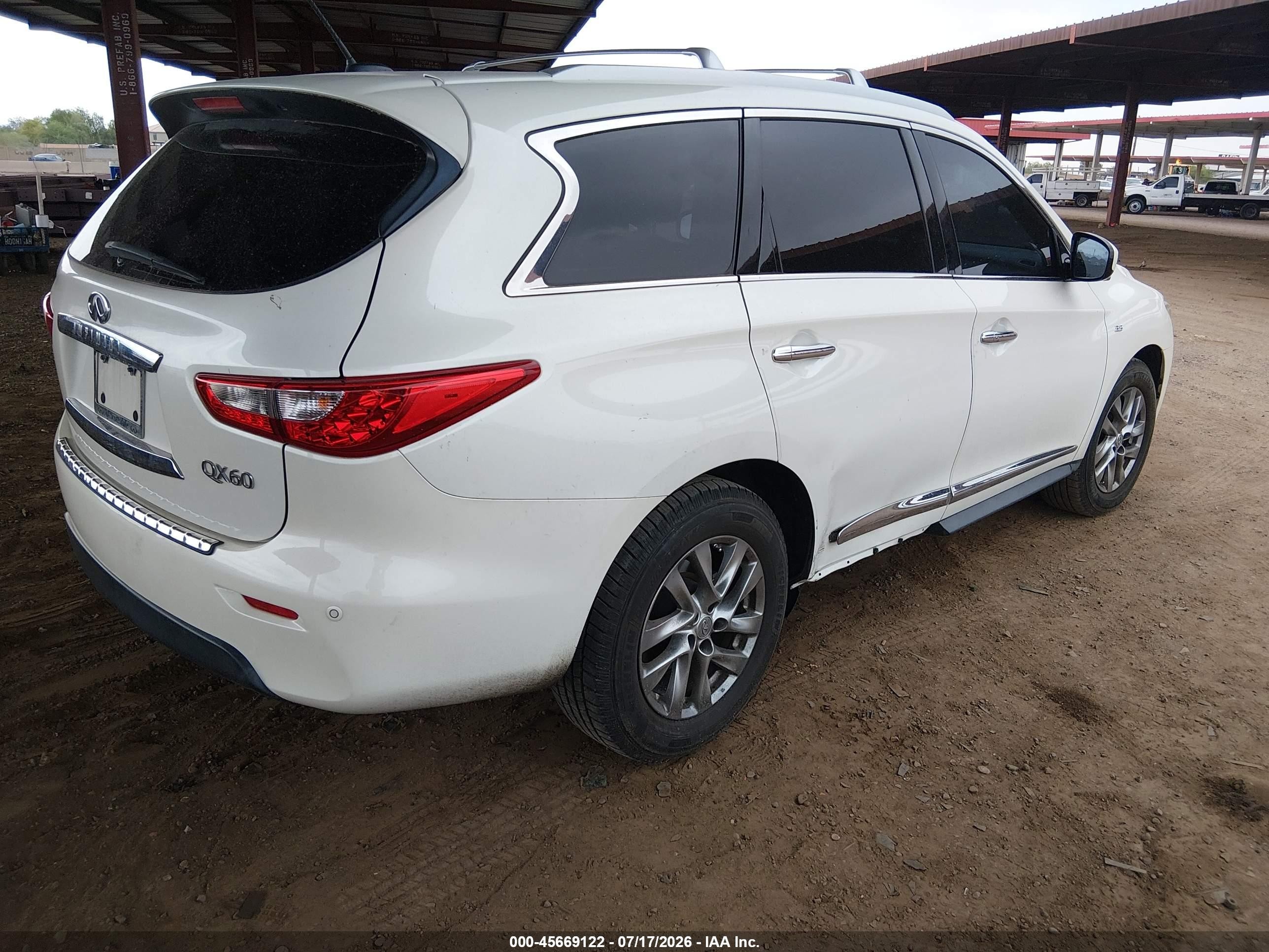 2015 Infiniti Qx60   White vin: 5N1AL0MNXFC554571