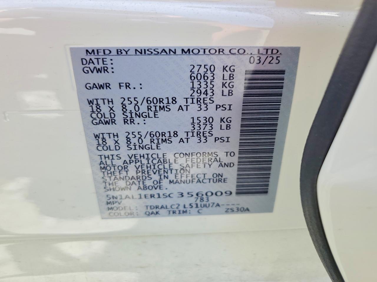 2025 Infiniti Qx60 Pure White vin: 5N1AL1ER1SC356009